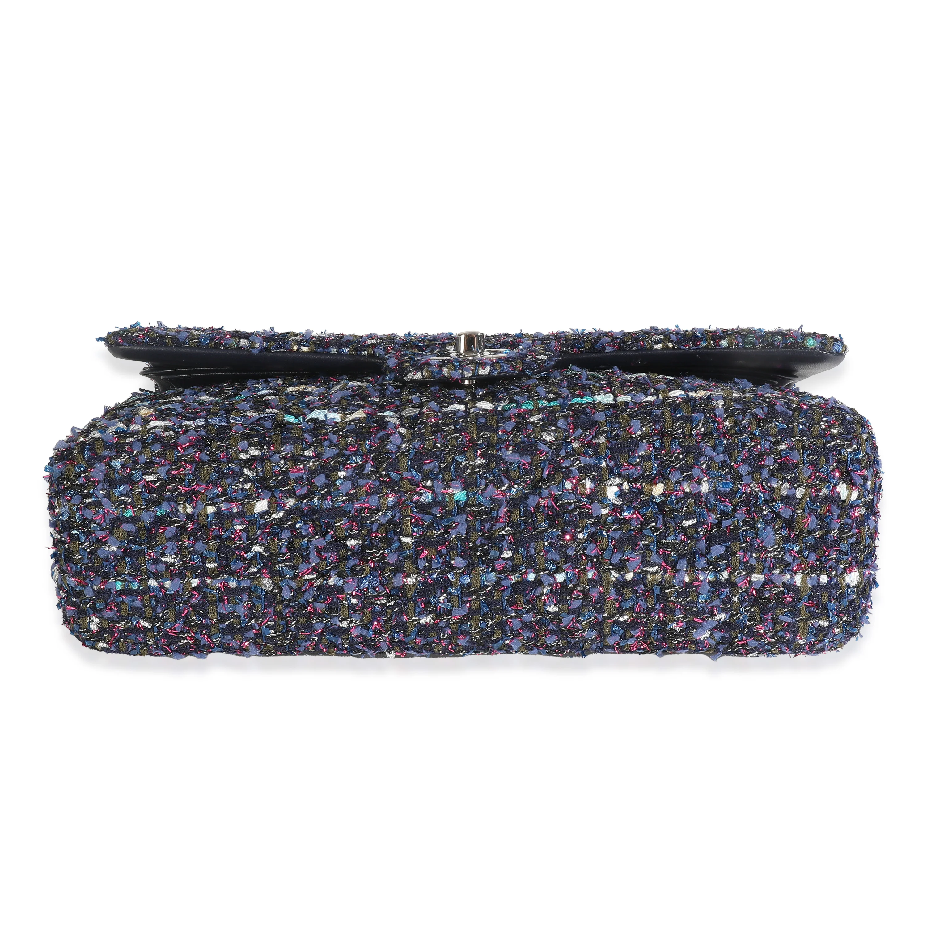 Navy Multicolored Metallic Tweed Medium Classic Double Flap Bag - Image 5