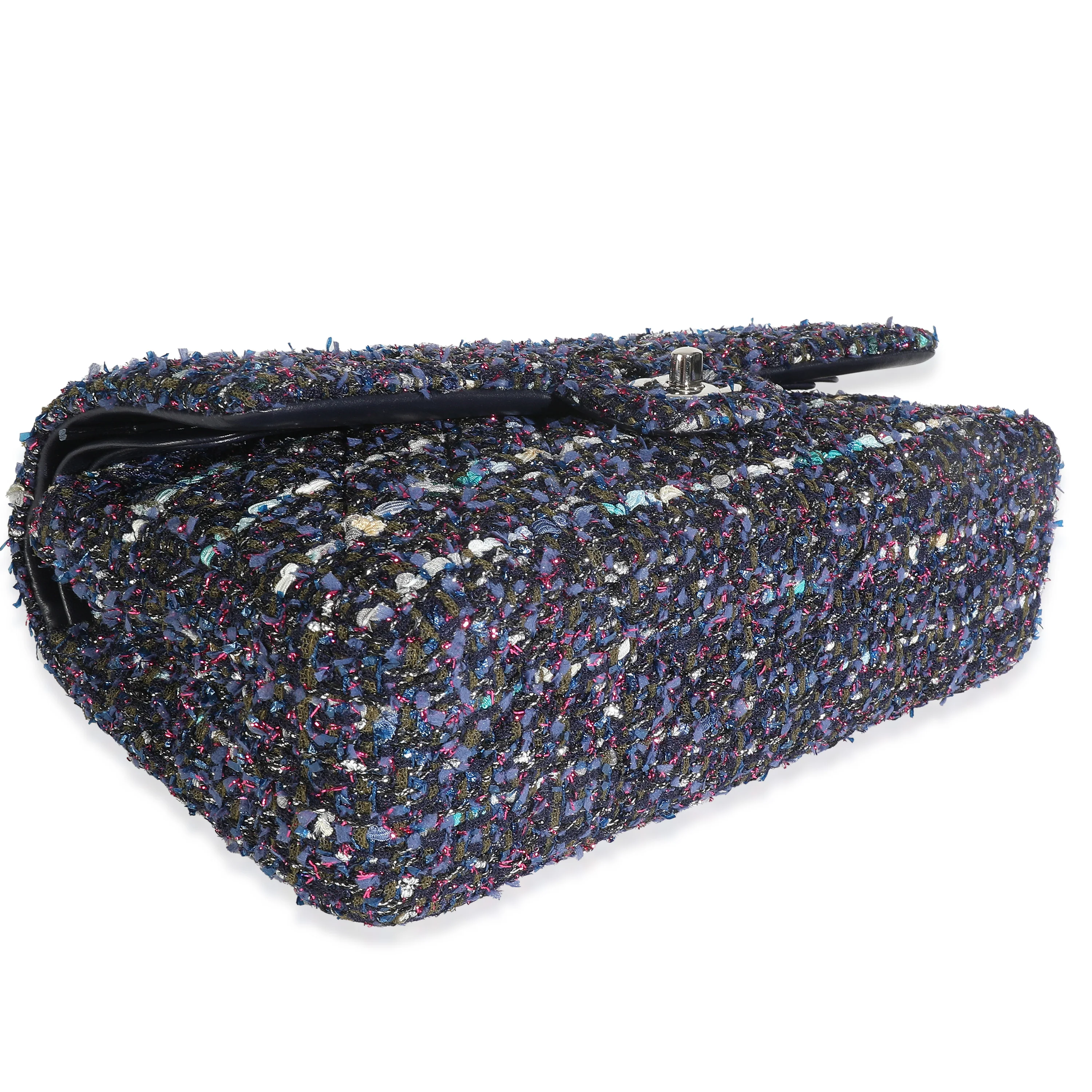 Navy Multicolored Metallic Tweed Medium Classic Double Flap Bag - Image 6