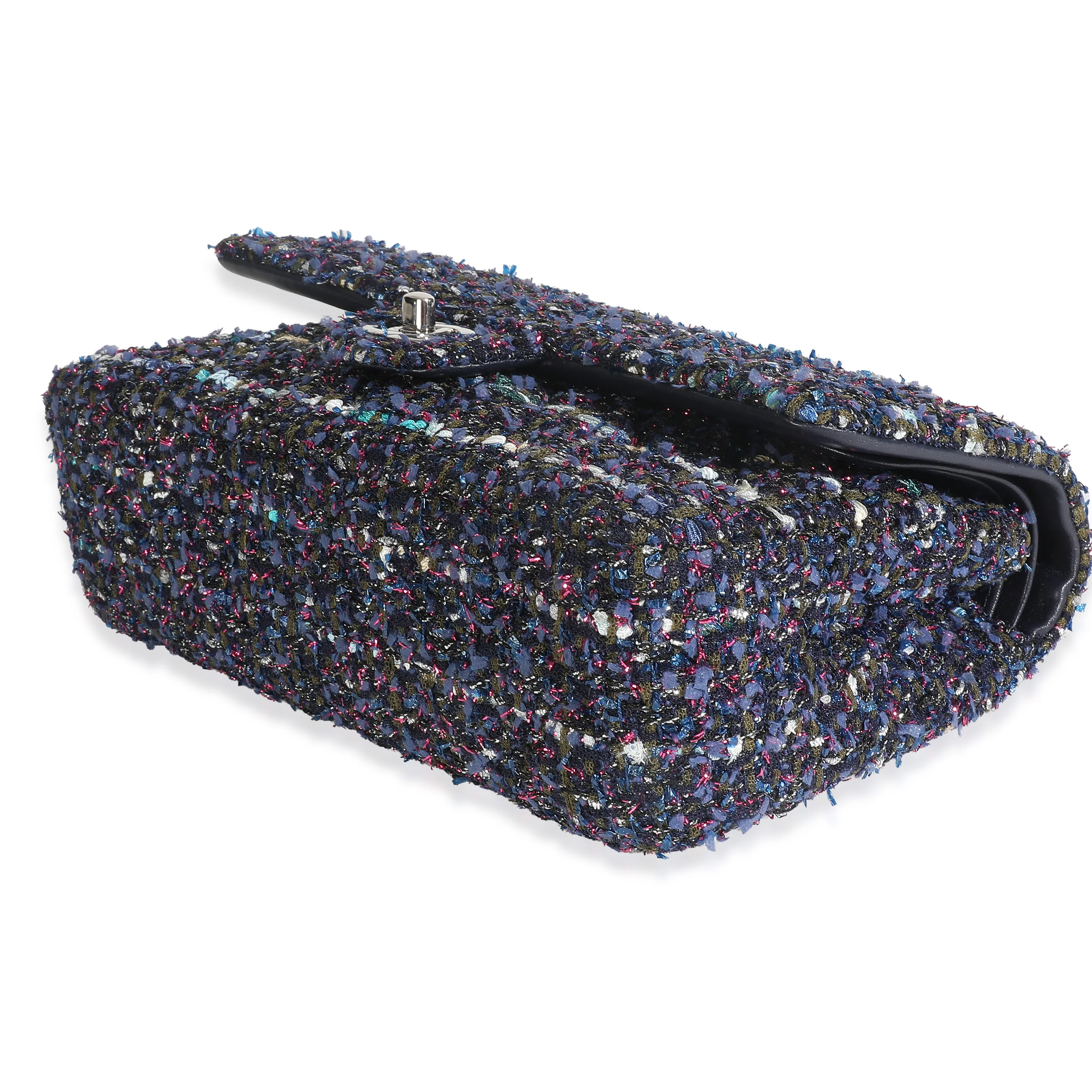 Navy Multicolored Metallic Tweed Medium Classic Double Flap Bag - Image 7