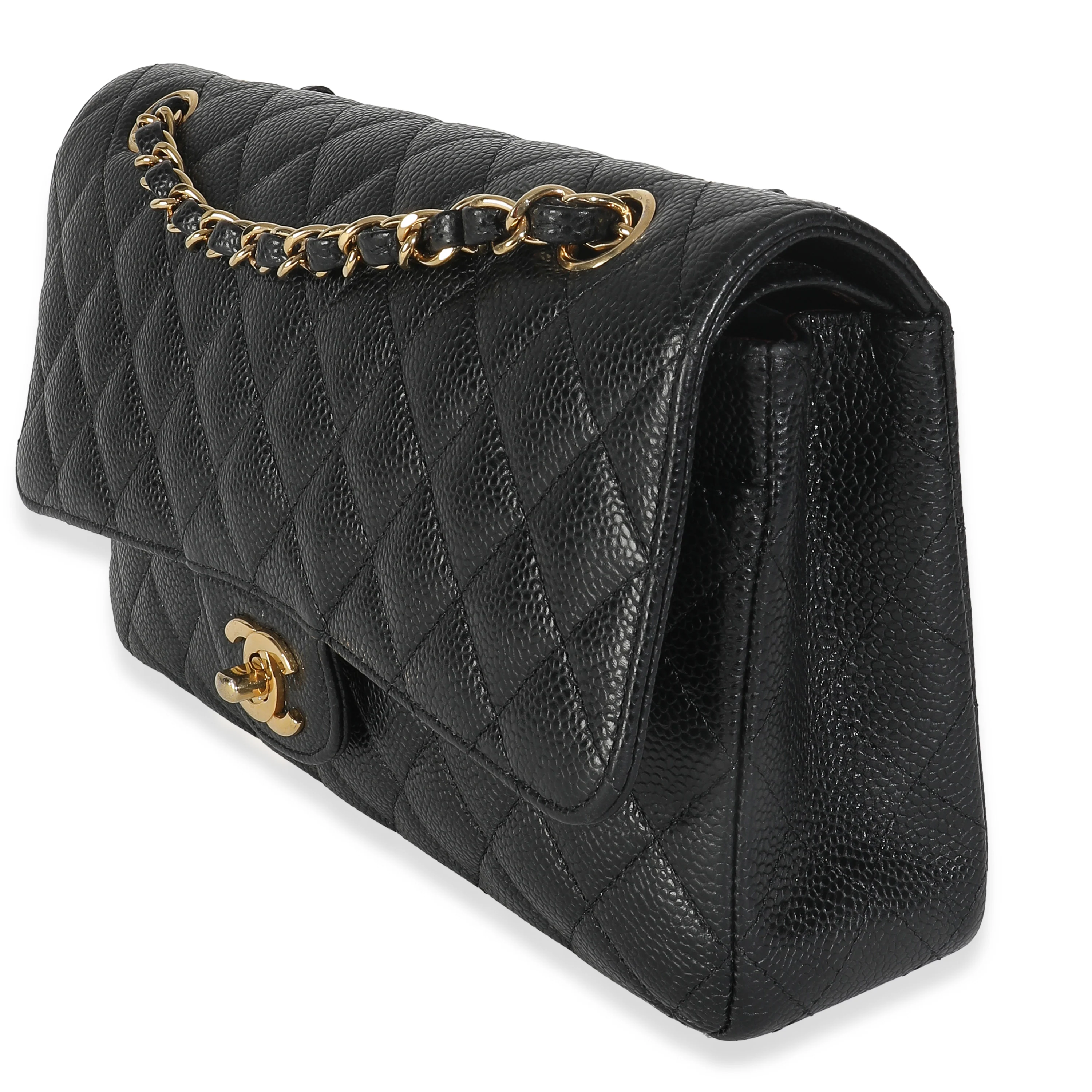 Black Quilted Caviar Medium Classic Double Flap HandBag - Image 2