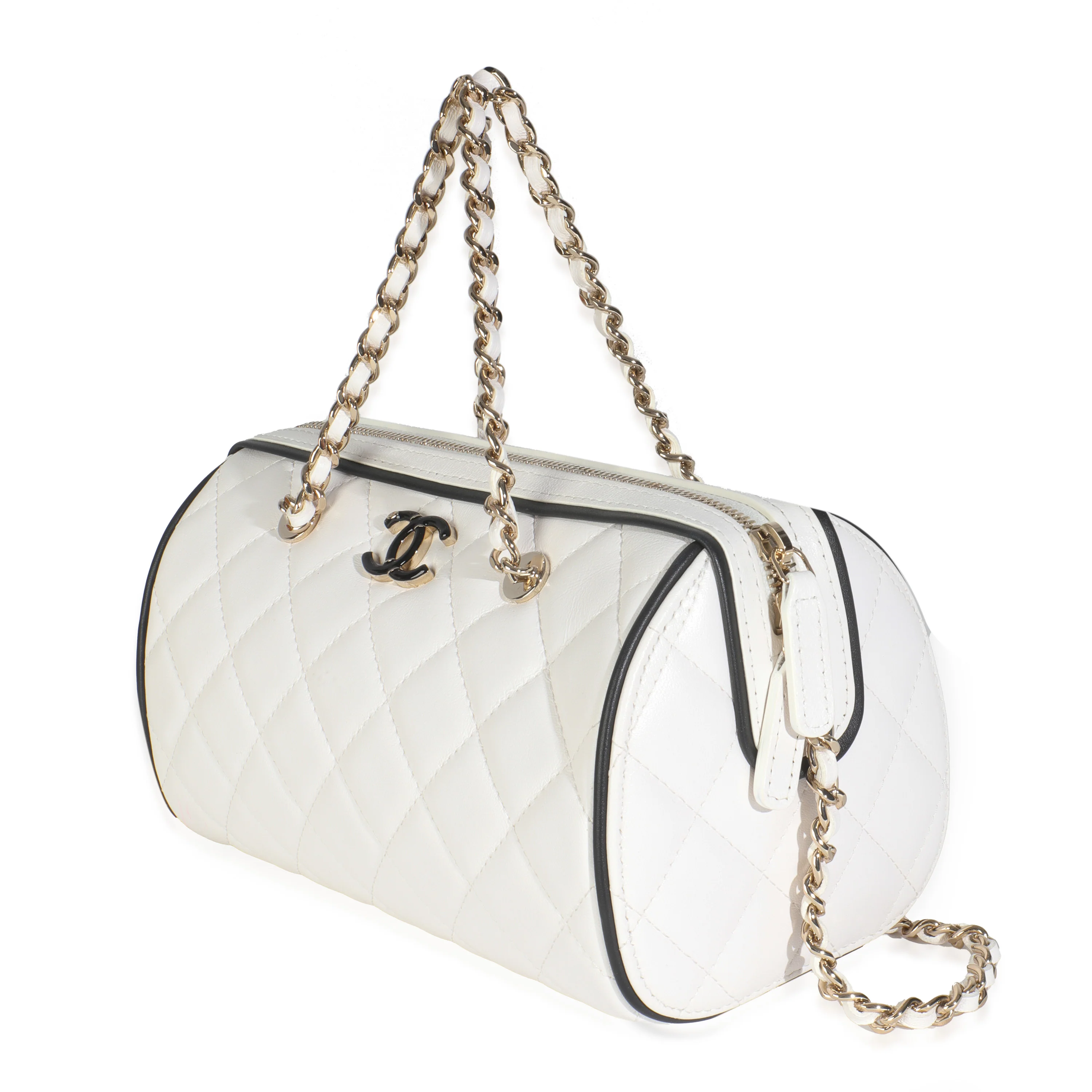 25P White Quilted Lambskin Mini CC Bowler Bag - Image 2