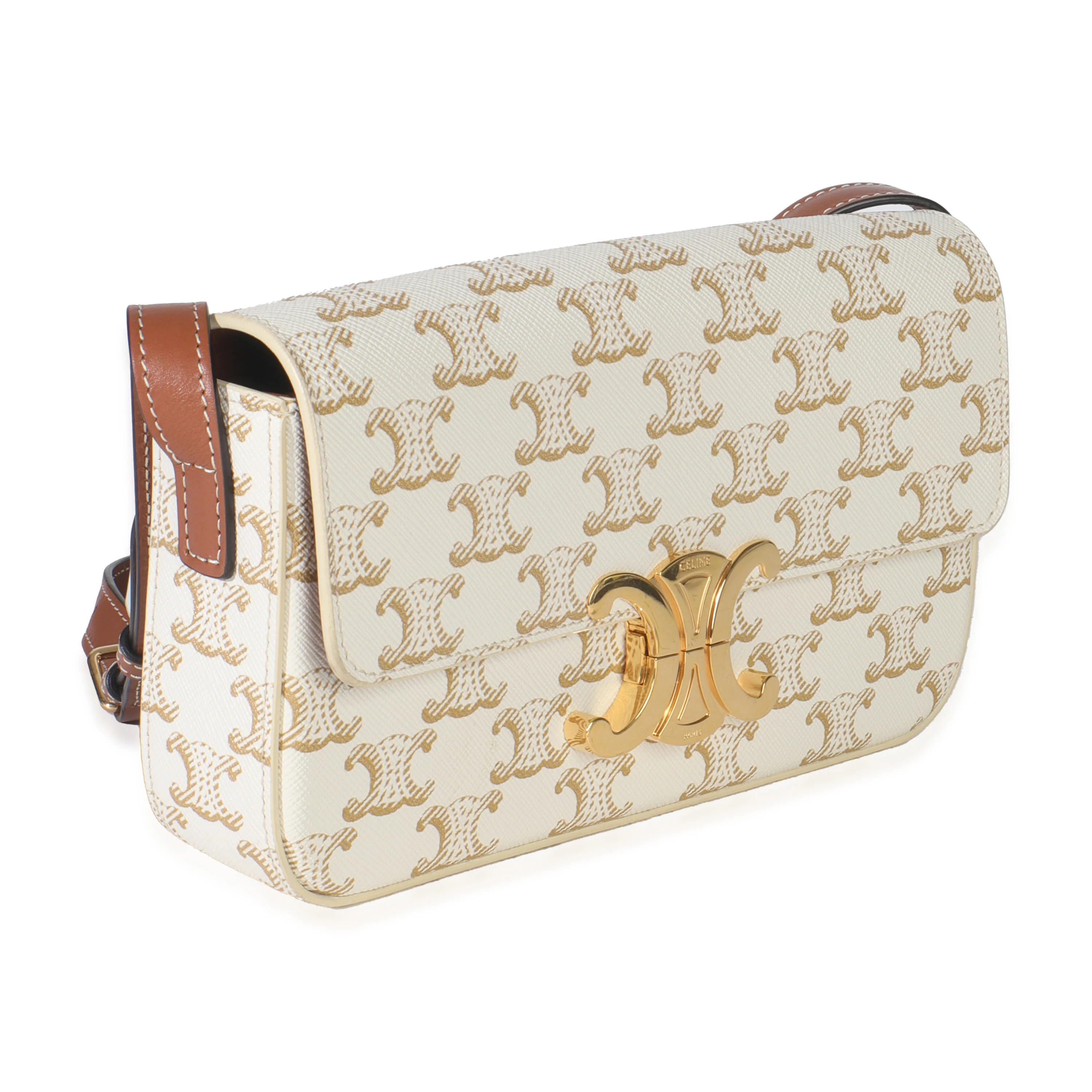 Tan Calfskin White Triomphe Canvas Claude Shoulder Bag - Image 3