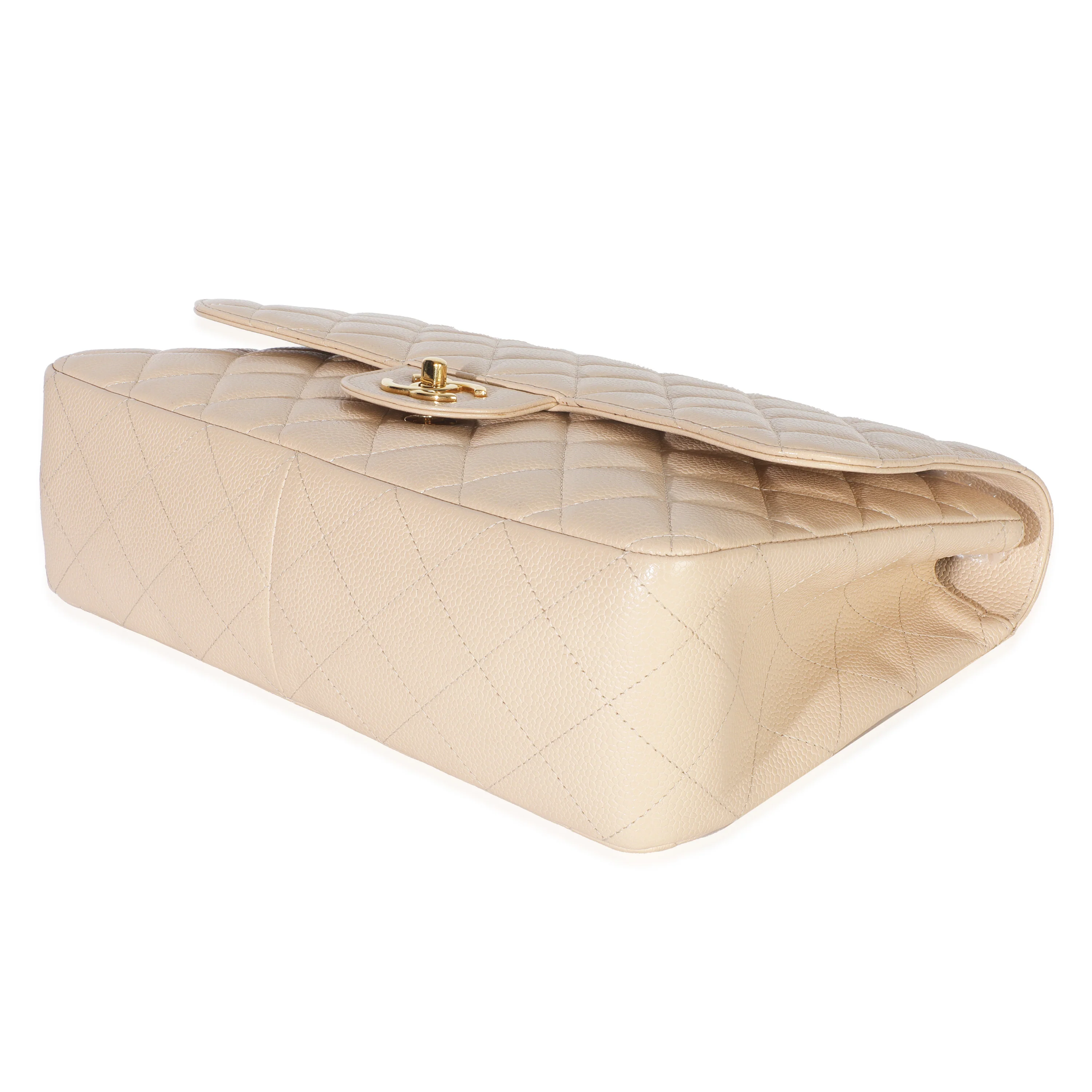 Beige Quilted Caviar Jumbo Single Flap Bag - Image 7