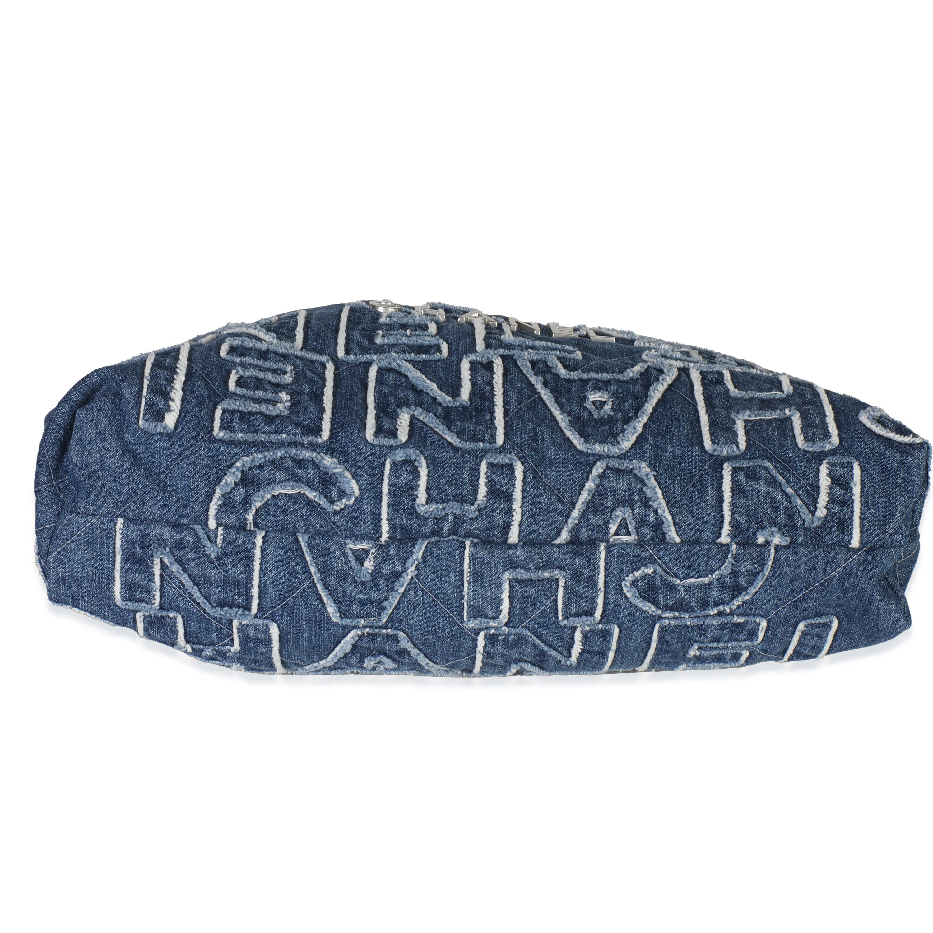 Blue Quilted Washed Denim Logo Embroidered Medium Chanel 22 Hobo - Image 5