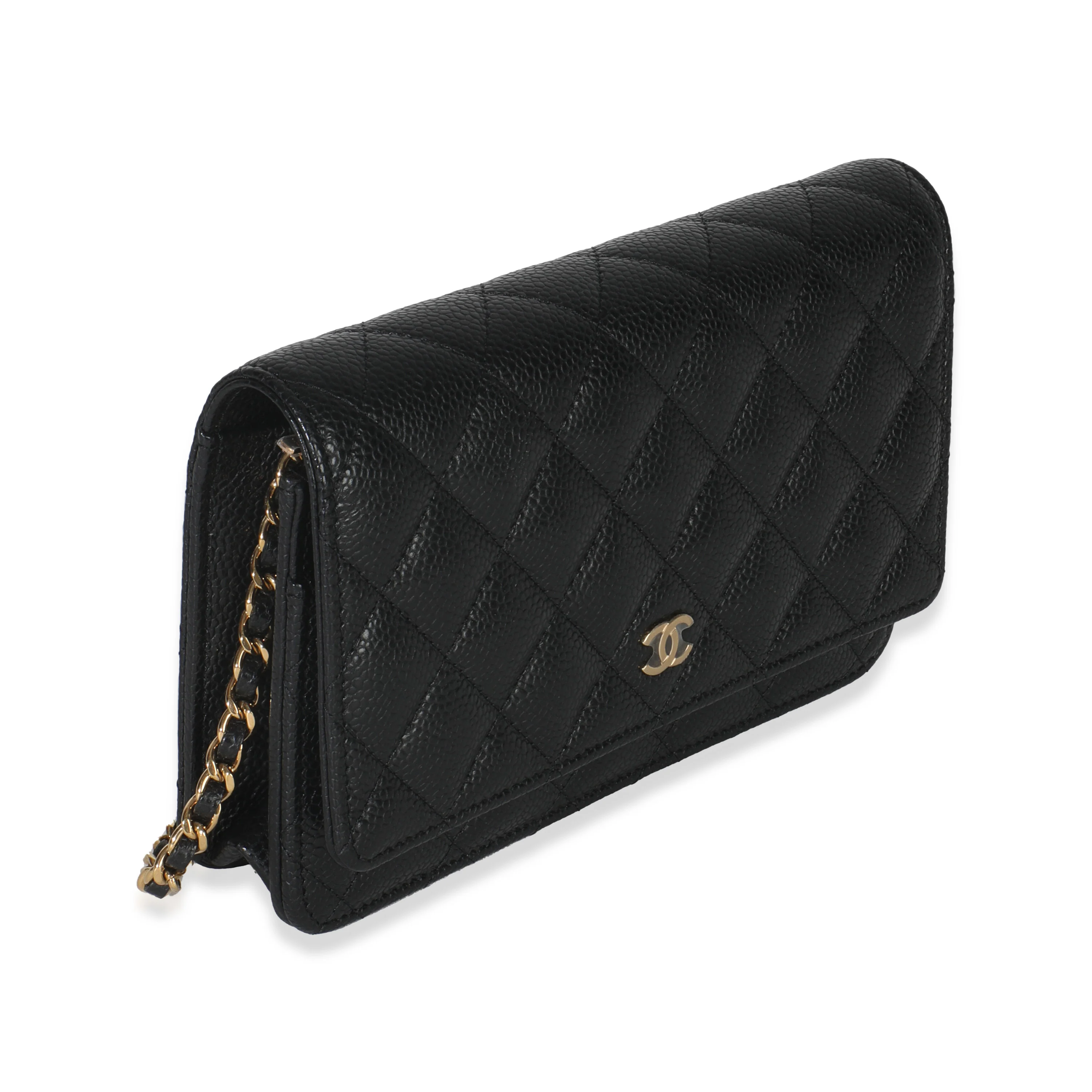 Black Quilted Caviar Classic Wallet On Chain - Image 2