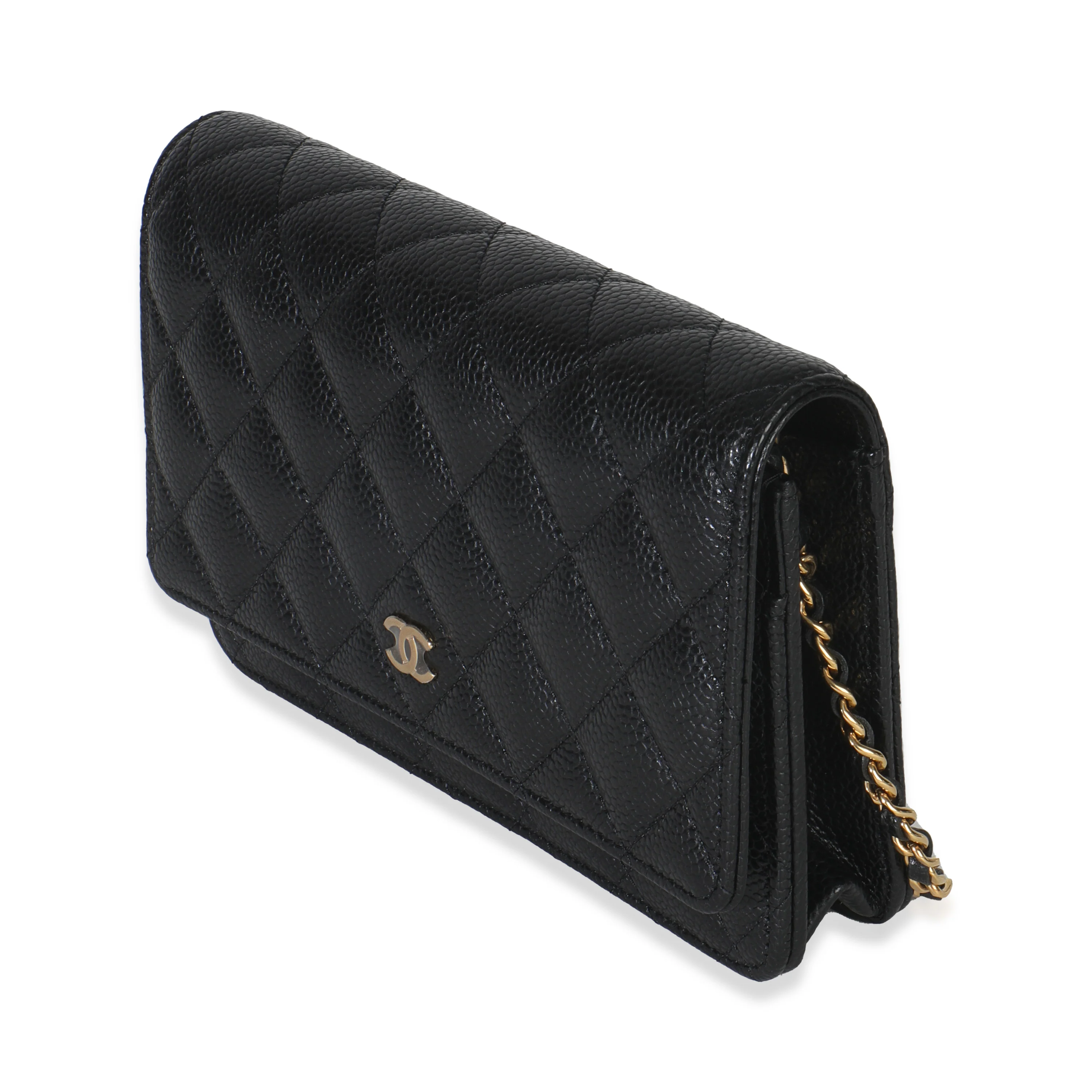 Black Quilted Caviar Classic Wallet On Chain - Image 3