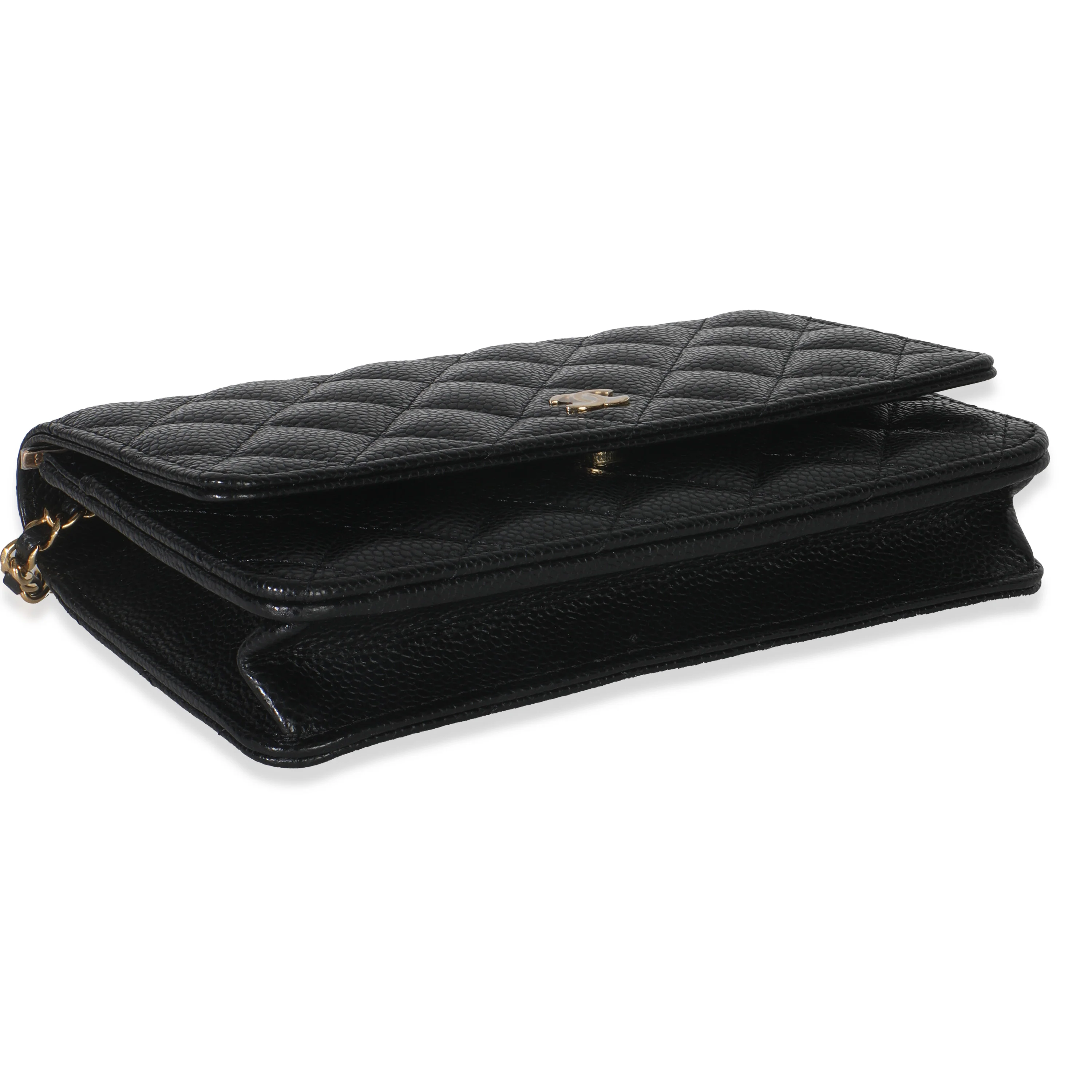 Black Quilted Caviar Classic Wallet On Chain - Image 6