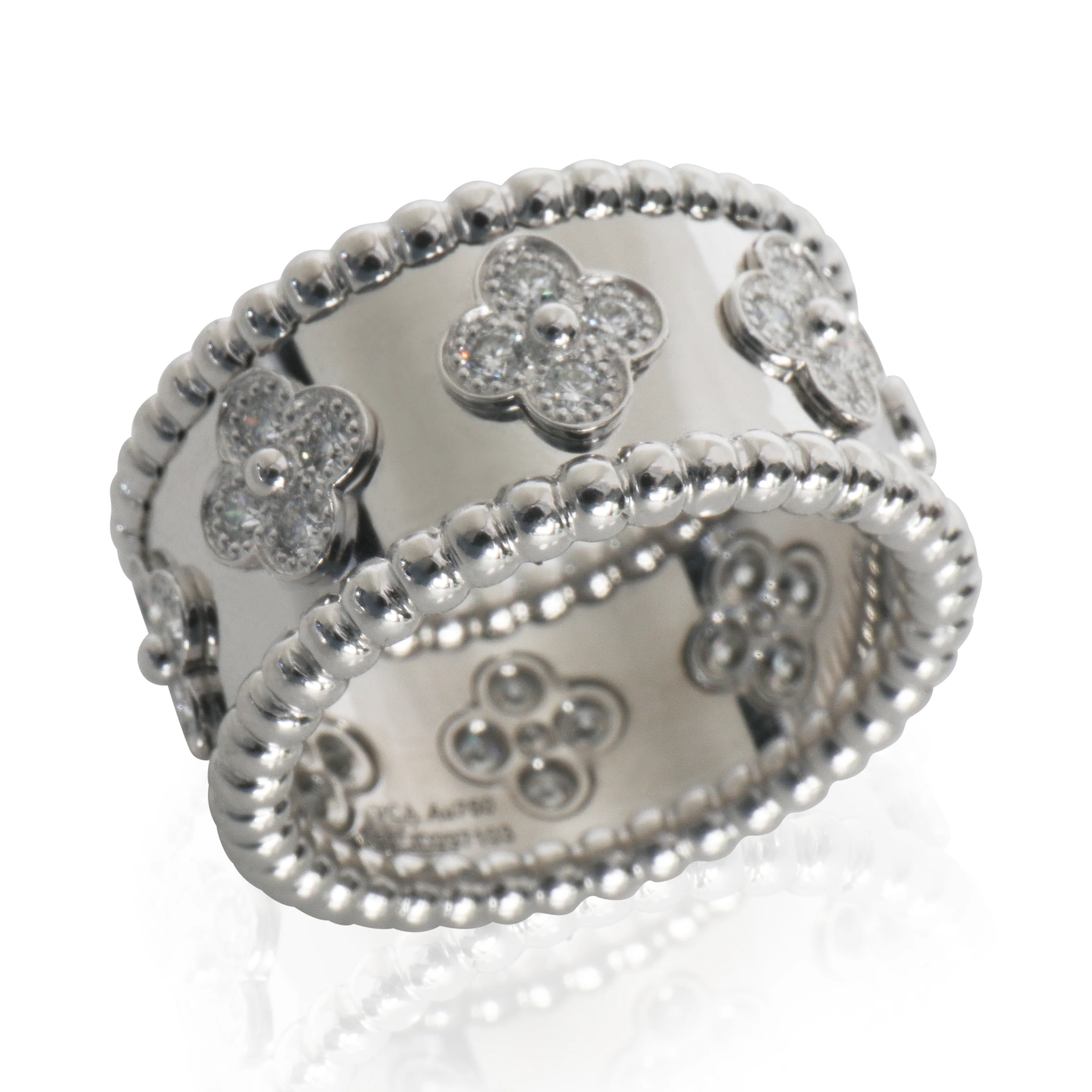 White Gold Diamond Perlee Clovers Ring - Image 4