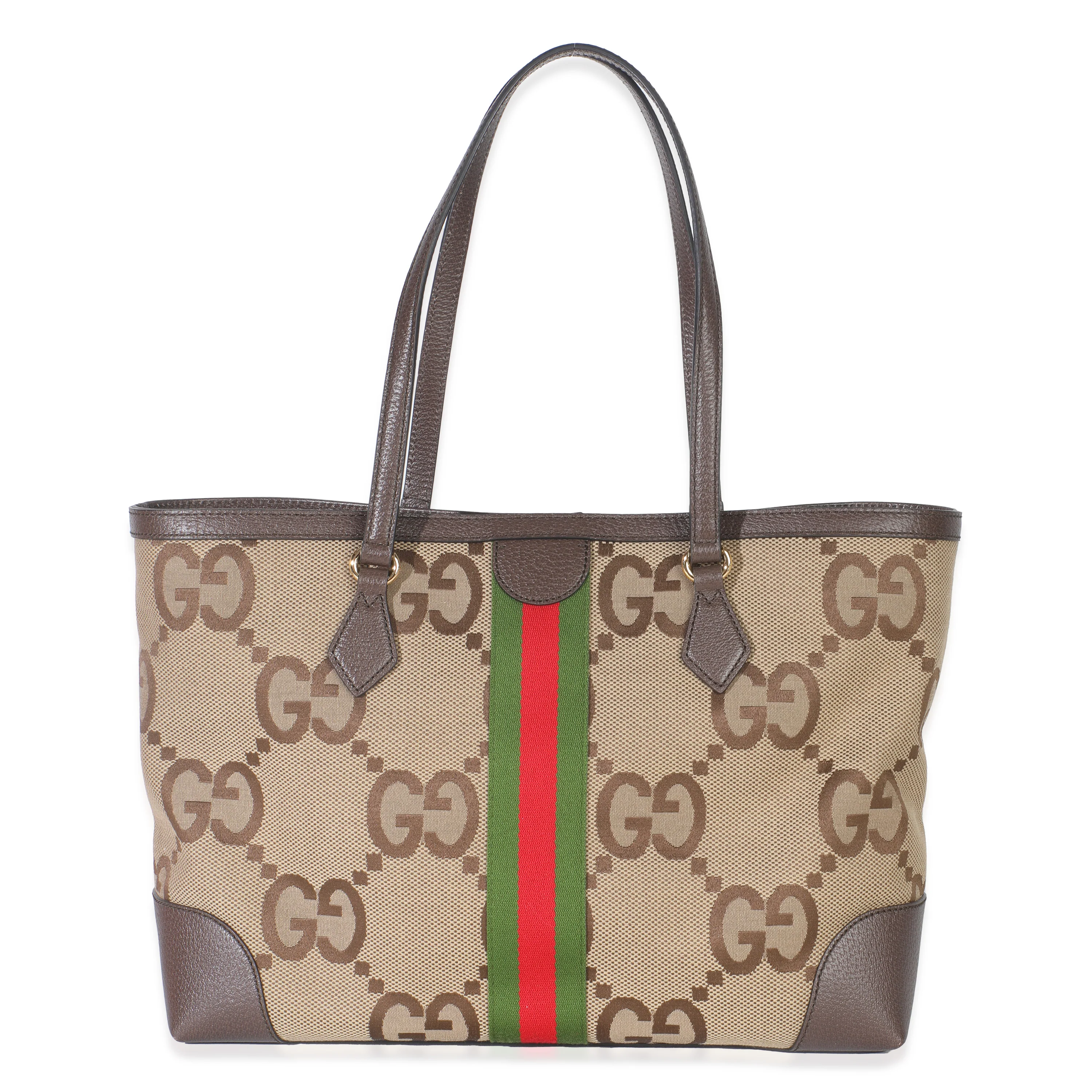 Beige Monogram Jumbo GG Textured Calfskin Web Medium Ophidia Shopping Tote - Image 4