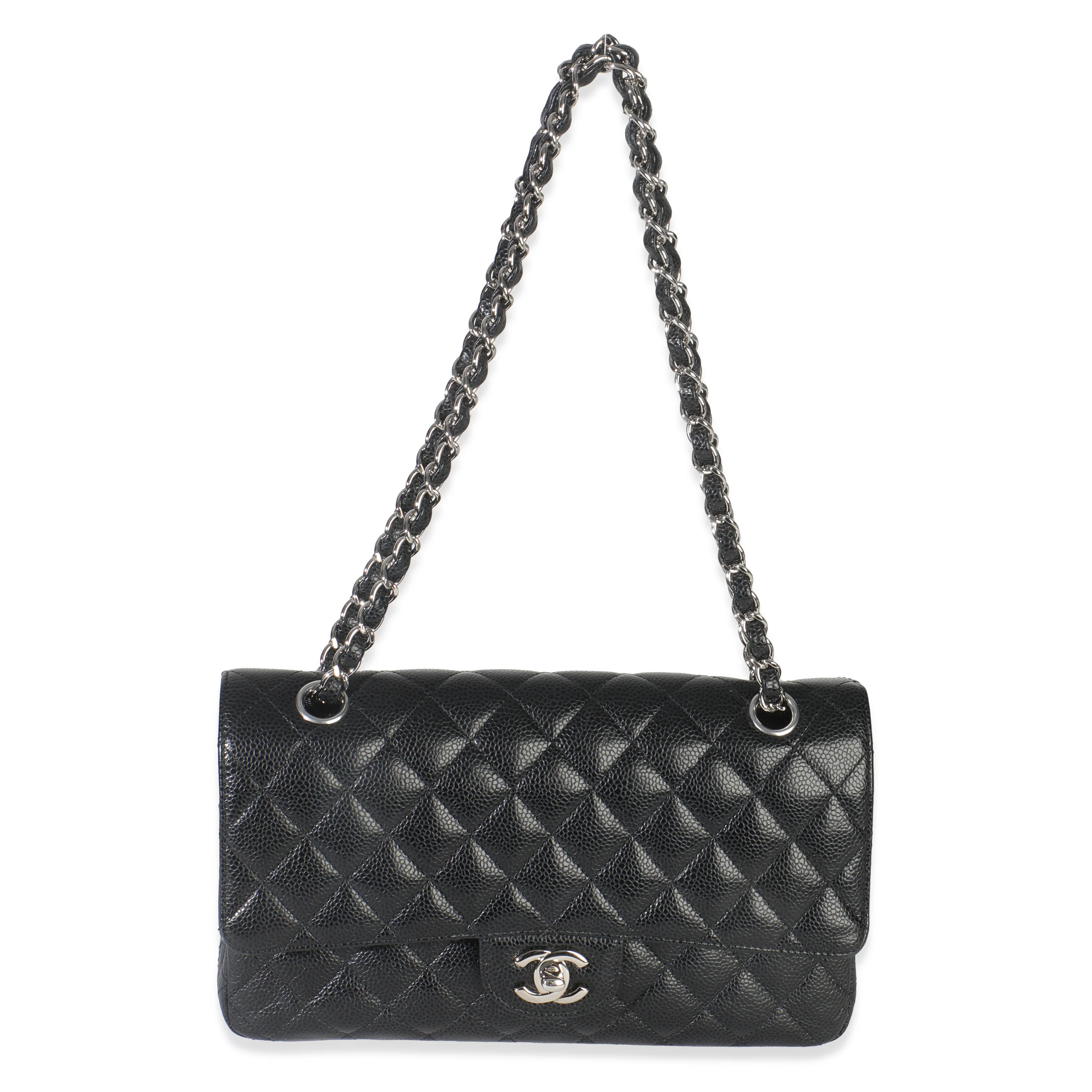 Black Quilted Caviar Medium Classic Double Flap Bag - Image 8