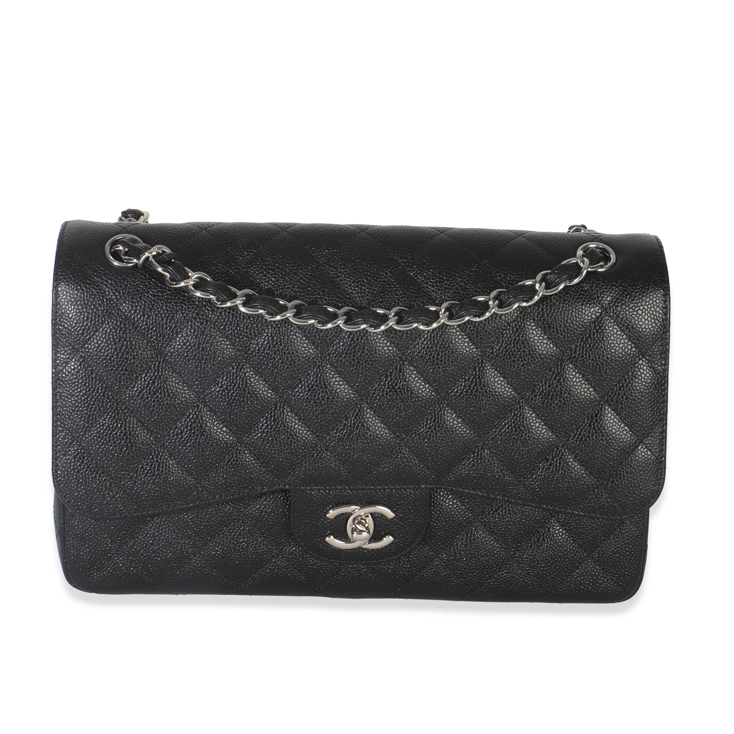 Black Quilted Caviar Jumbo Double Flap Bag