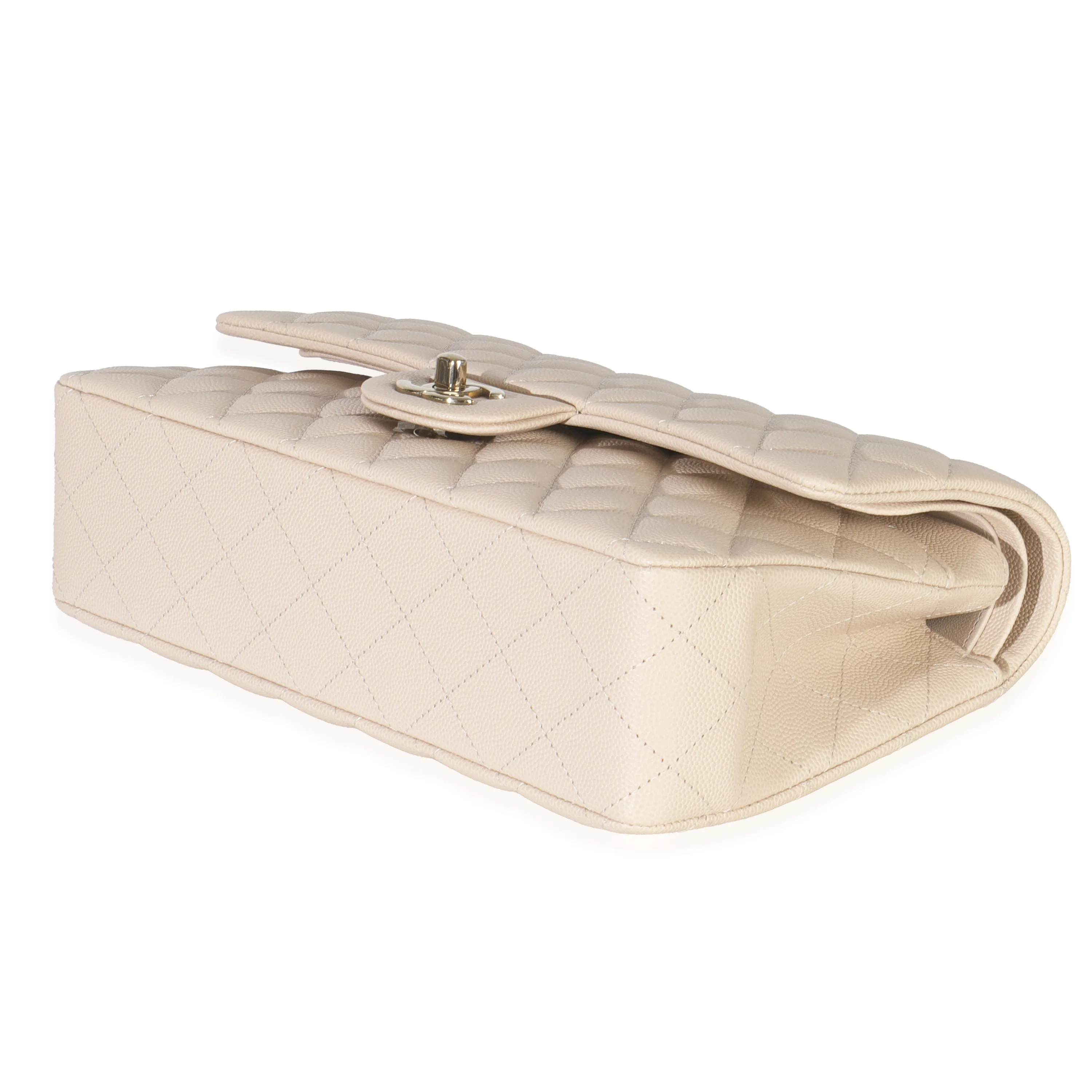 Beige Quilted Caviar Medium Classic Double Flap Handbag - Image 6