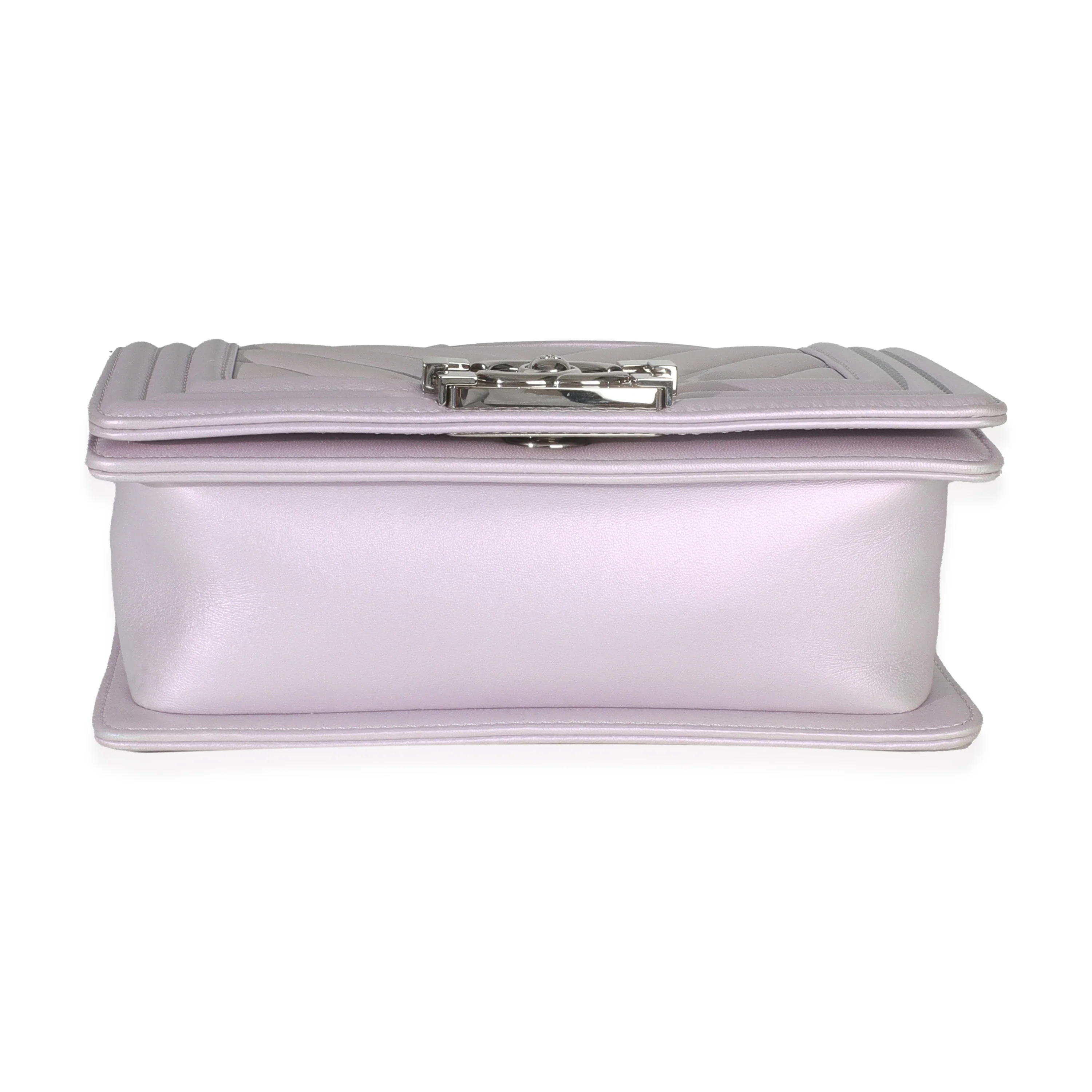 Purple Metallic Lambskin Chevron Quilted Small Boy Bag - Image 5