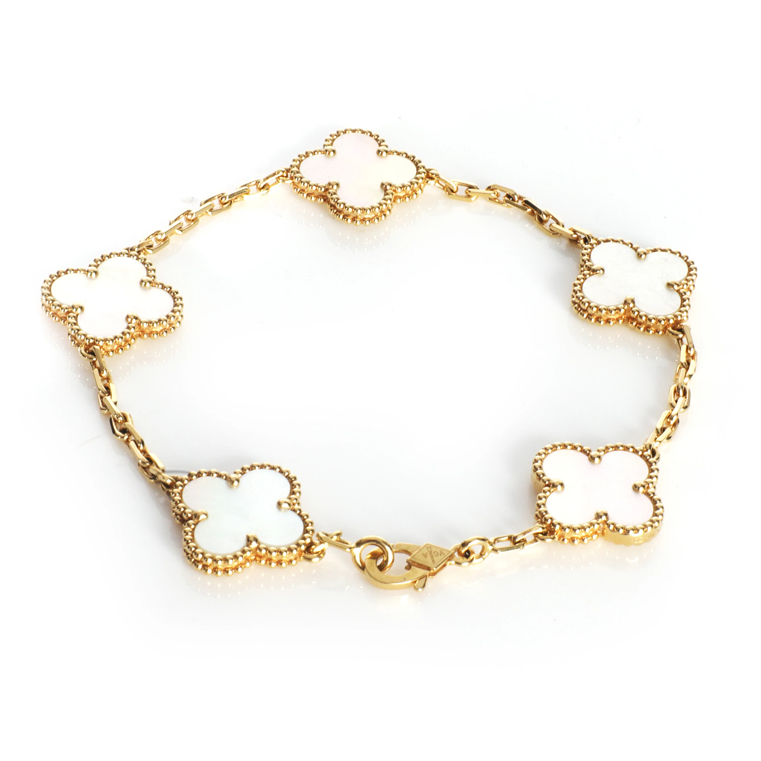 Yellow Gold Mother Of Pearl Vintage Alhambra Bracelet - Image 4