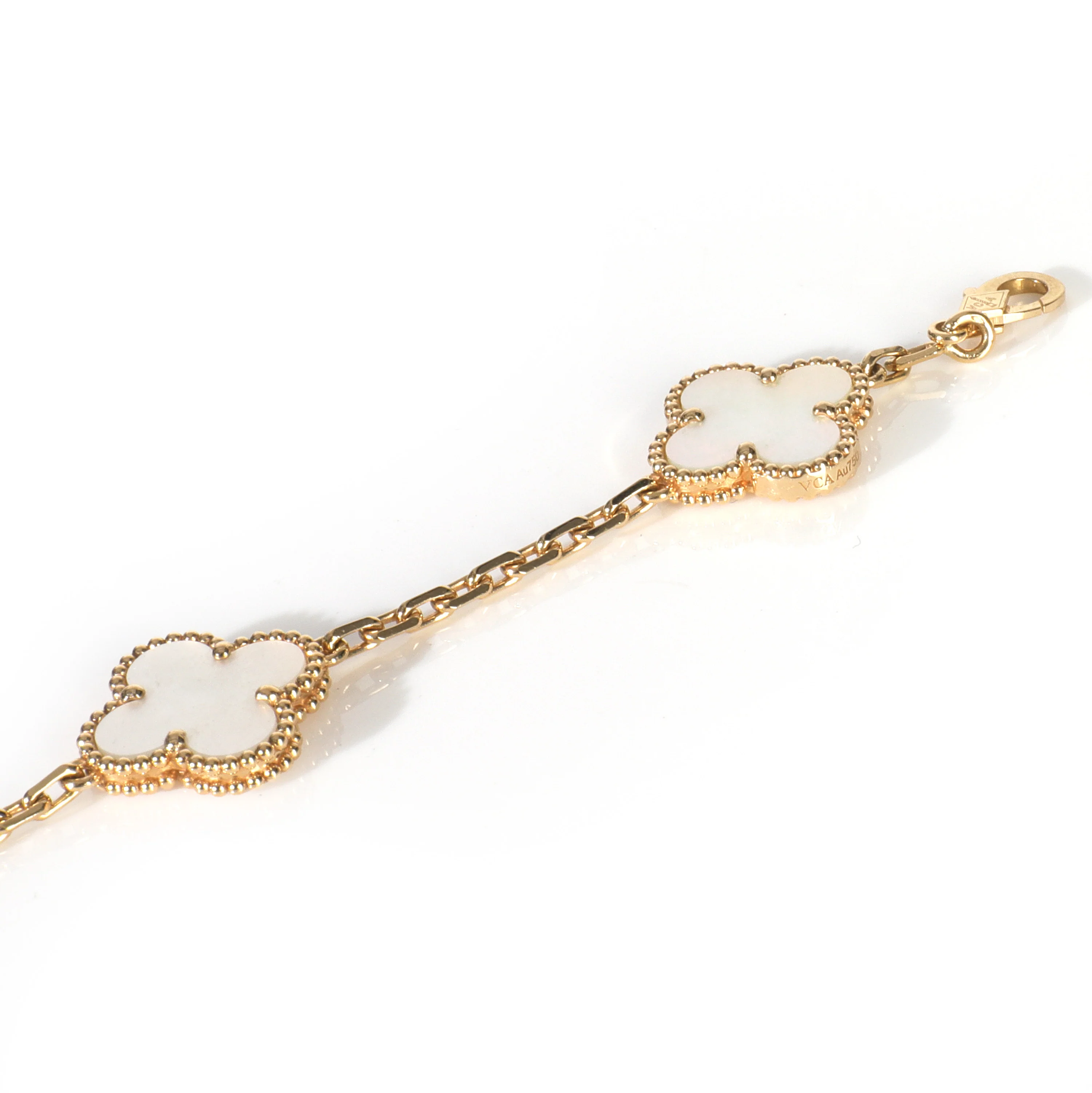 Yellow Gold Mother Of Pearl Vintage Alhambra Bracelet - Image 5