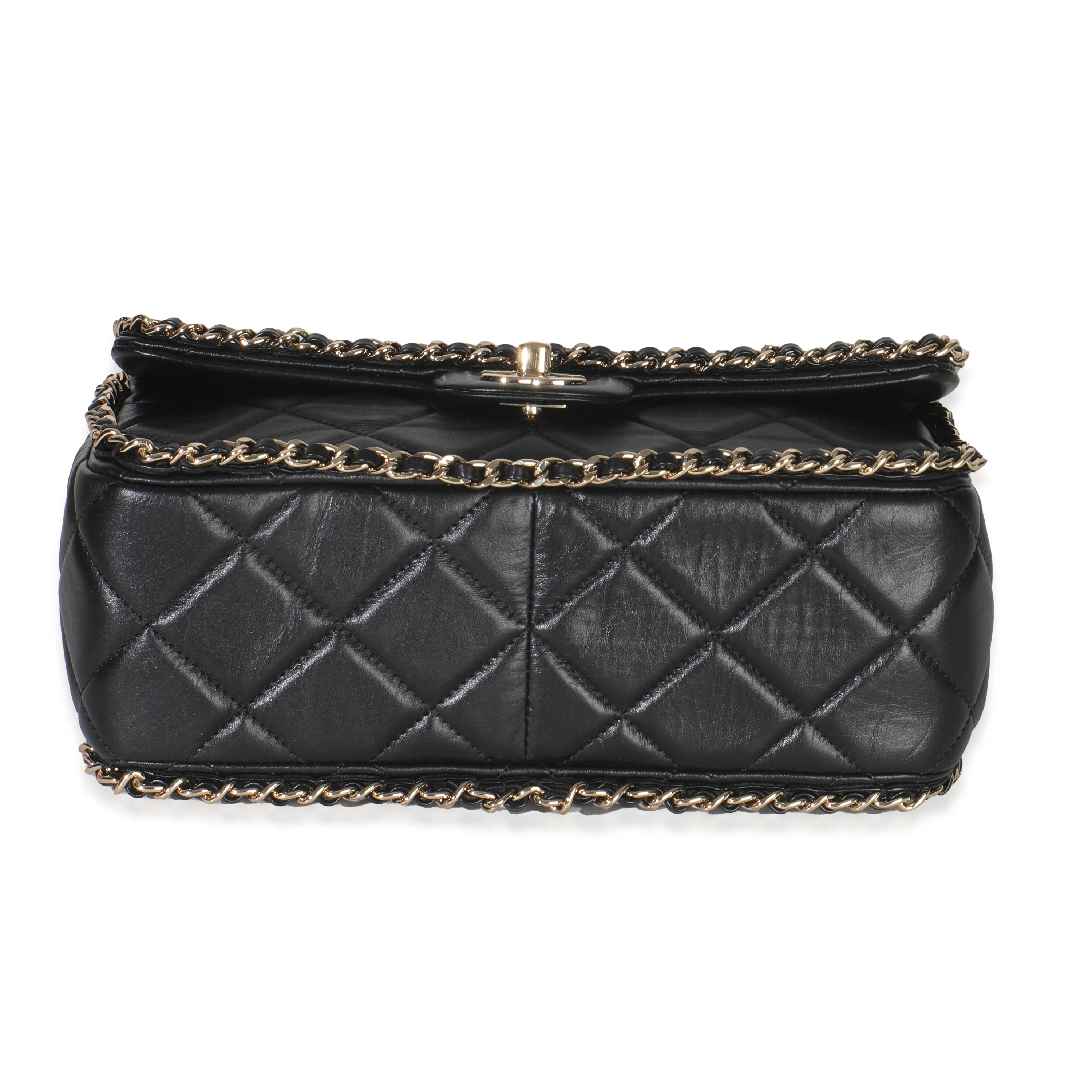 Black Quilted Lambskin Running Chain Small Flap Bag - Image 5
