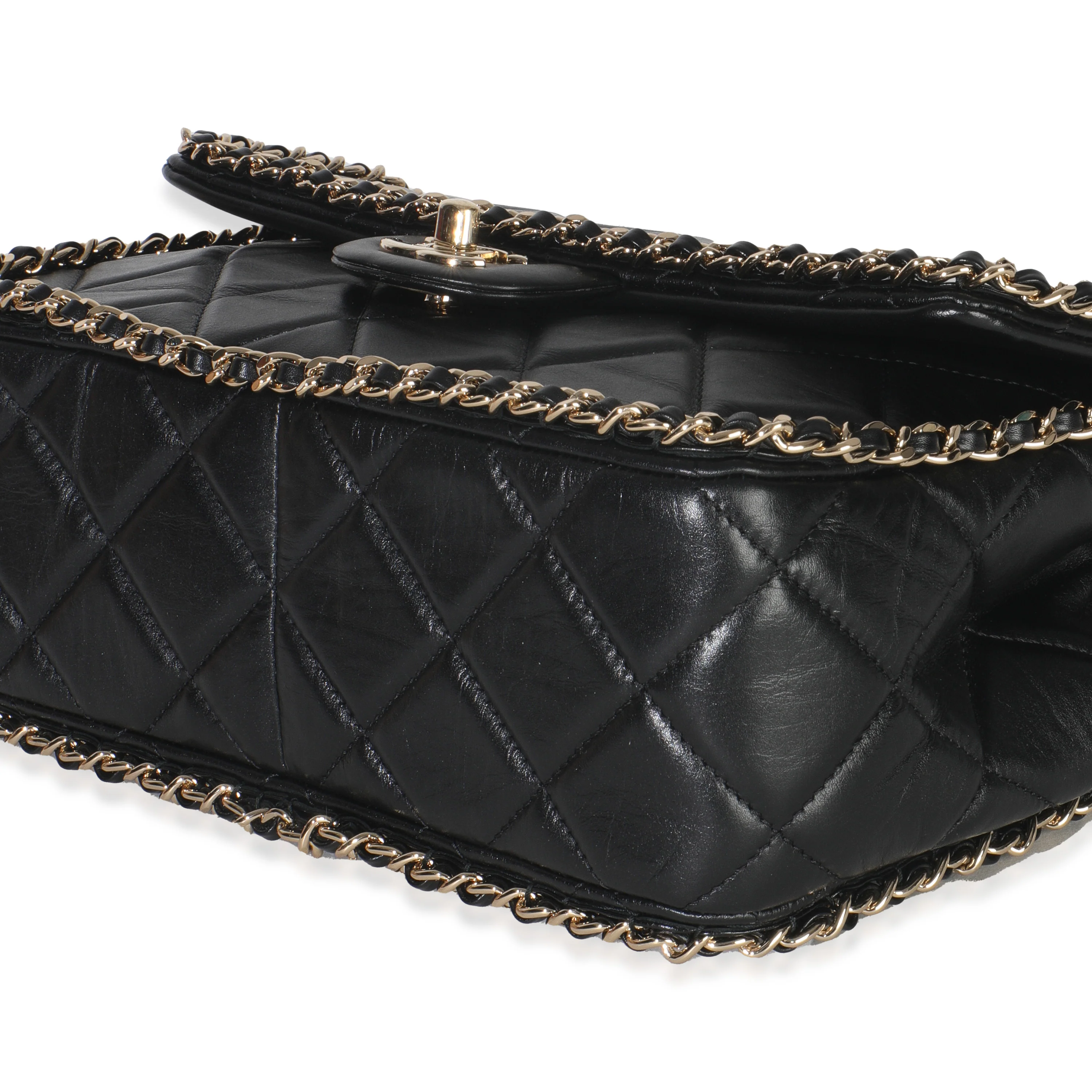 Black Quilted Lambskin Running Chain Small Flap Bag - Image 7