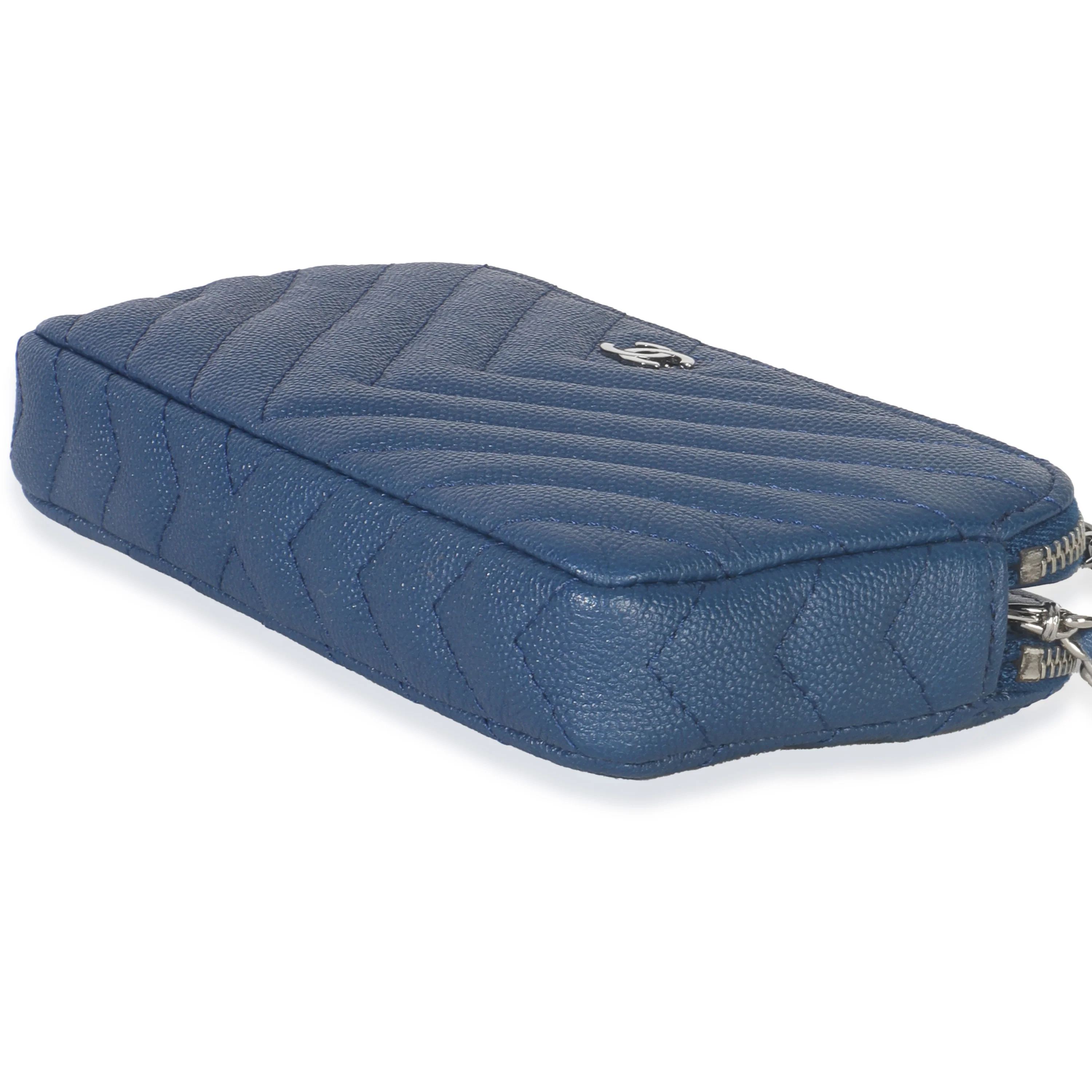 Blue Chevron Caviar Double Zip Clutch Handbag - Image 7