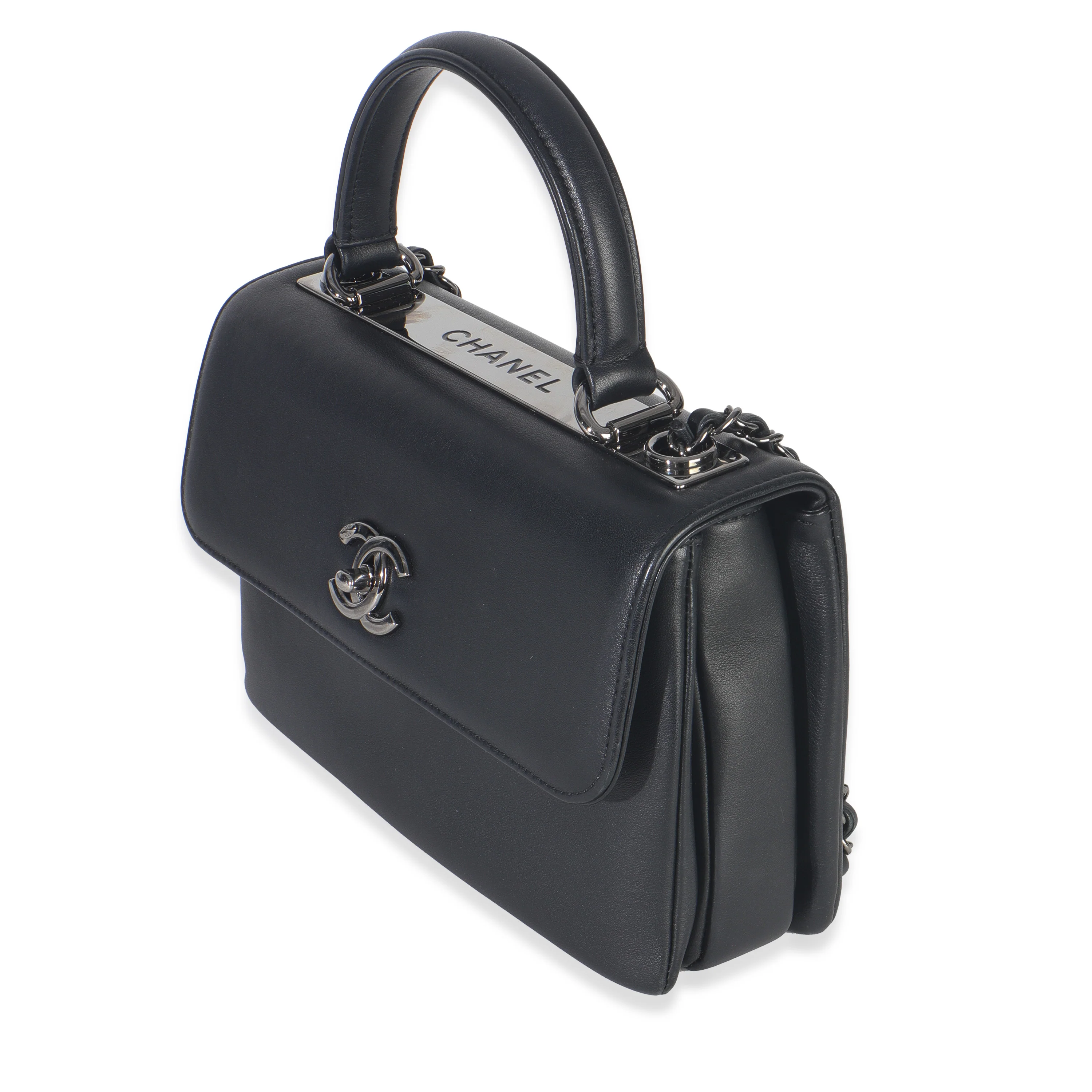 Black Calfskin Smooth Small Trendy CC Flap Bag - Image 2