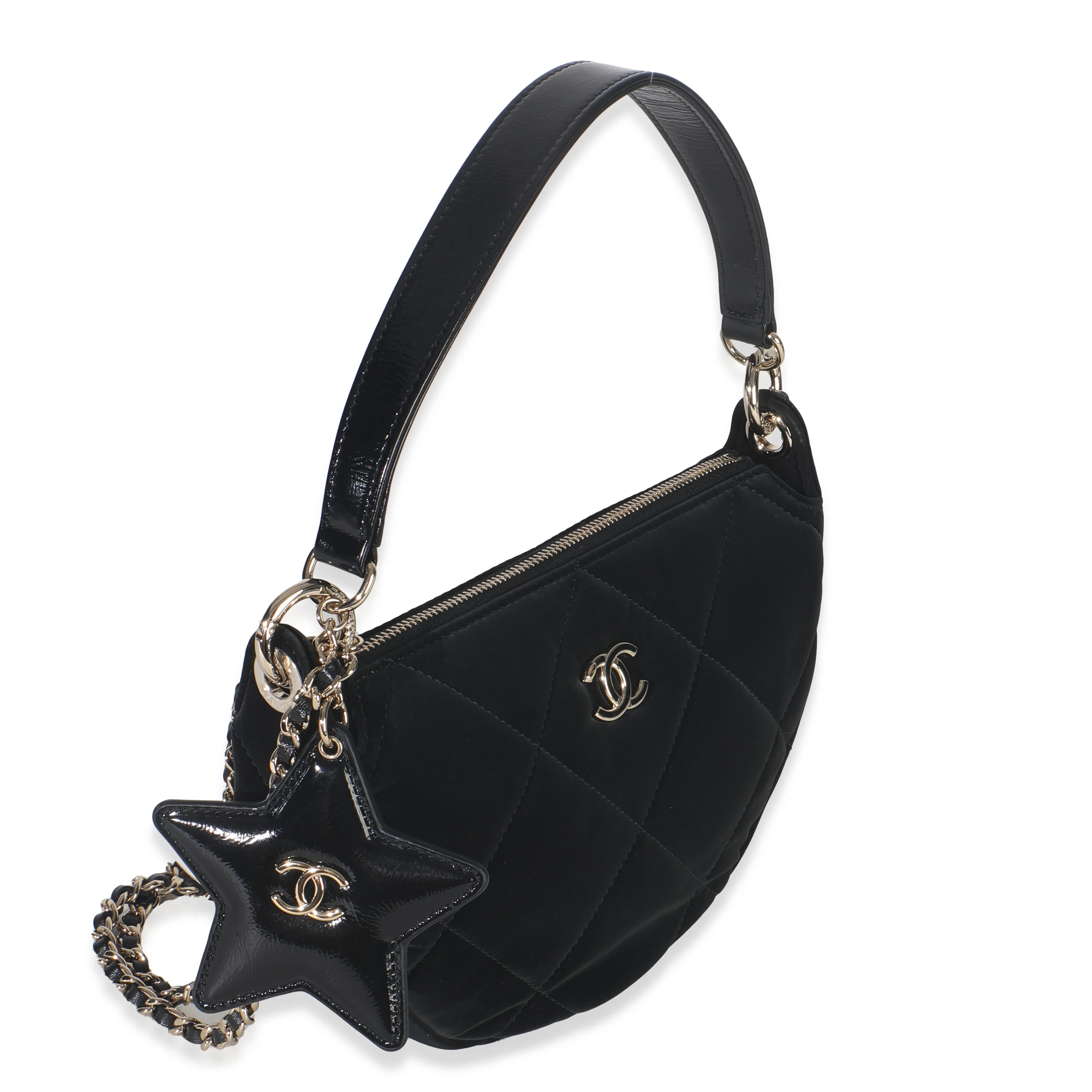 Black Velvet Effect Nylon Clutch with Chain - Image 3