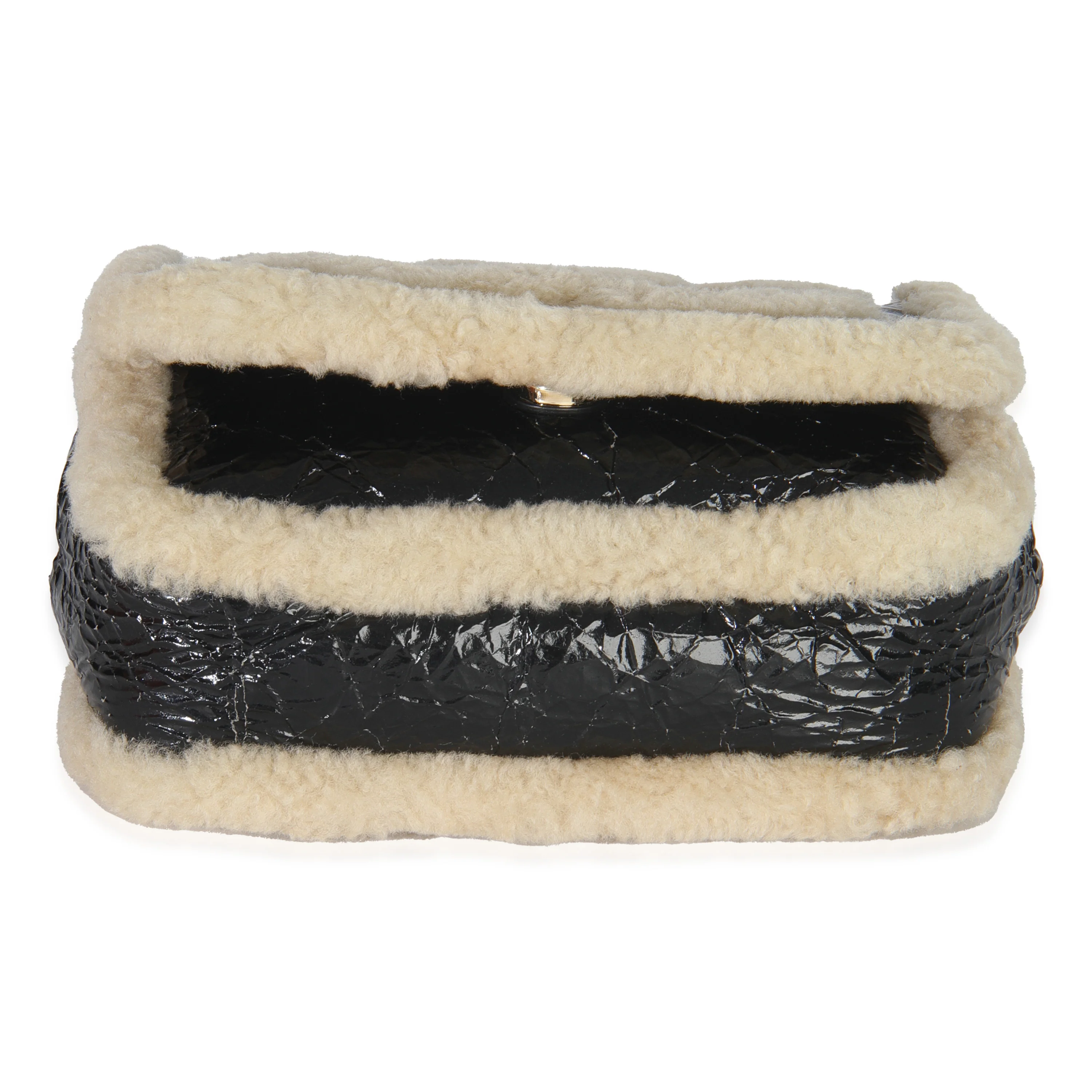 Black Shiny Crumpled Sheepskin Shearling CC Mania Flap Bag - Image 5