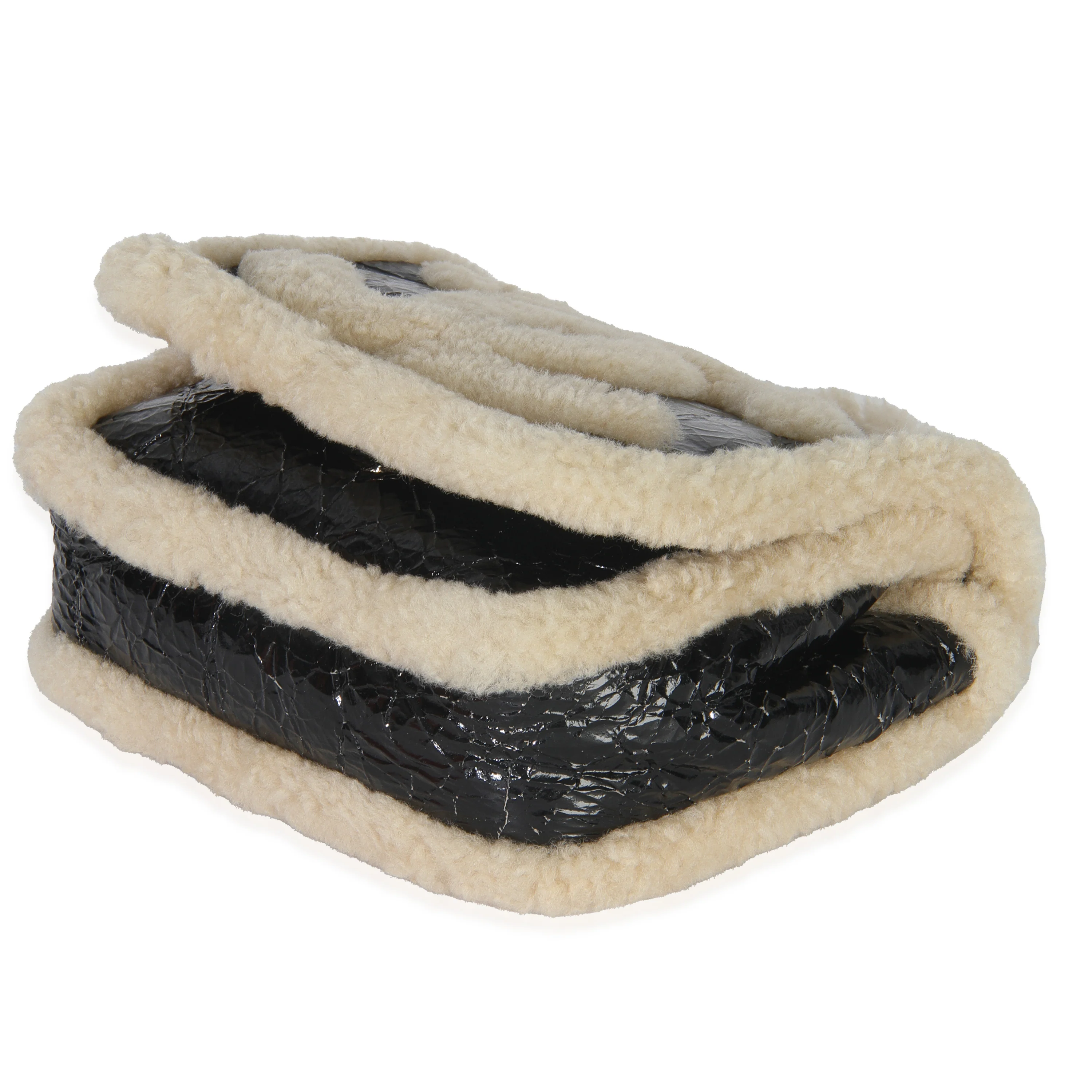 Black Shiny Crumpled Sheepskin Shearling CC Mania Flap Bag - Image 7