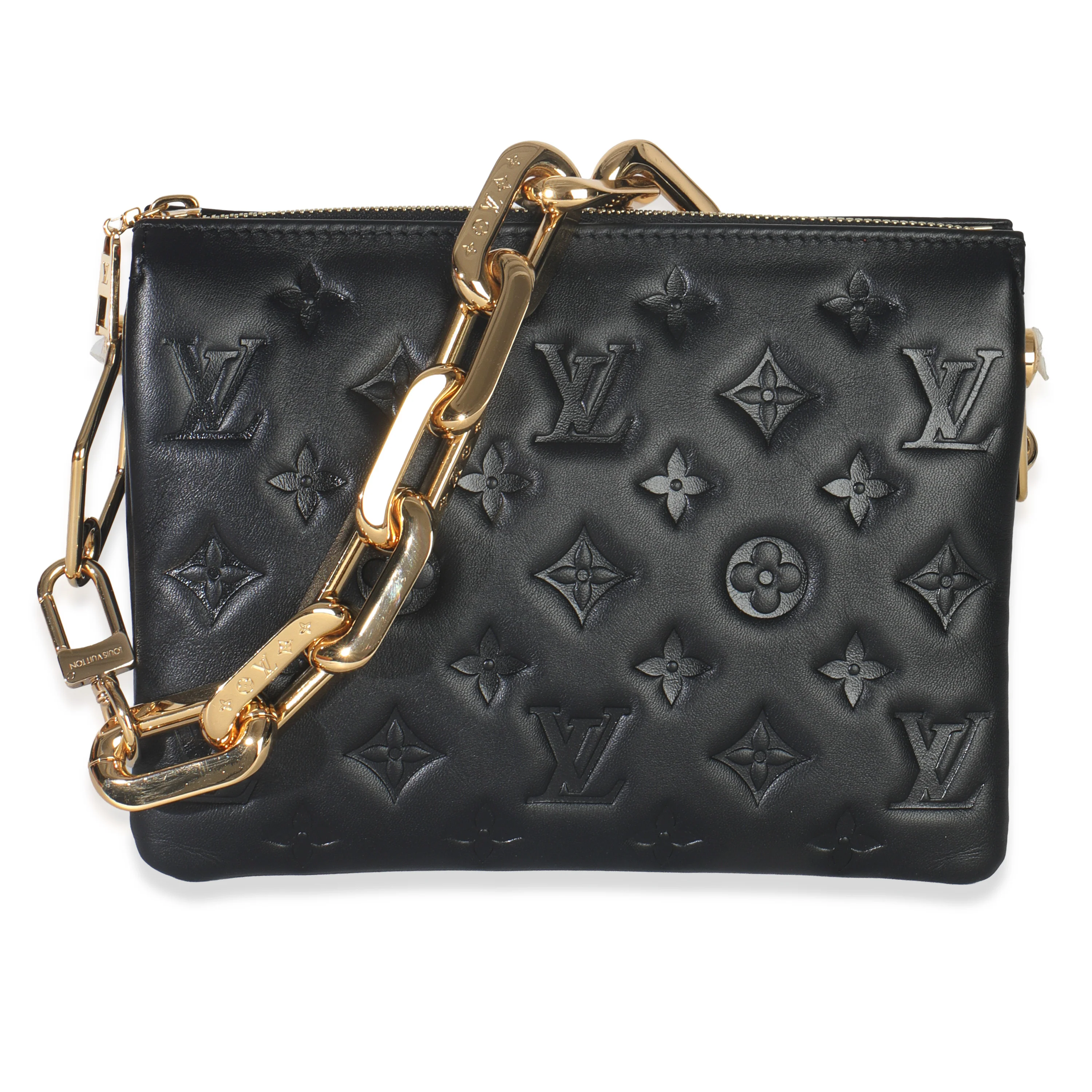 Black Monogram Embossed Lambskin Coussin BB