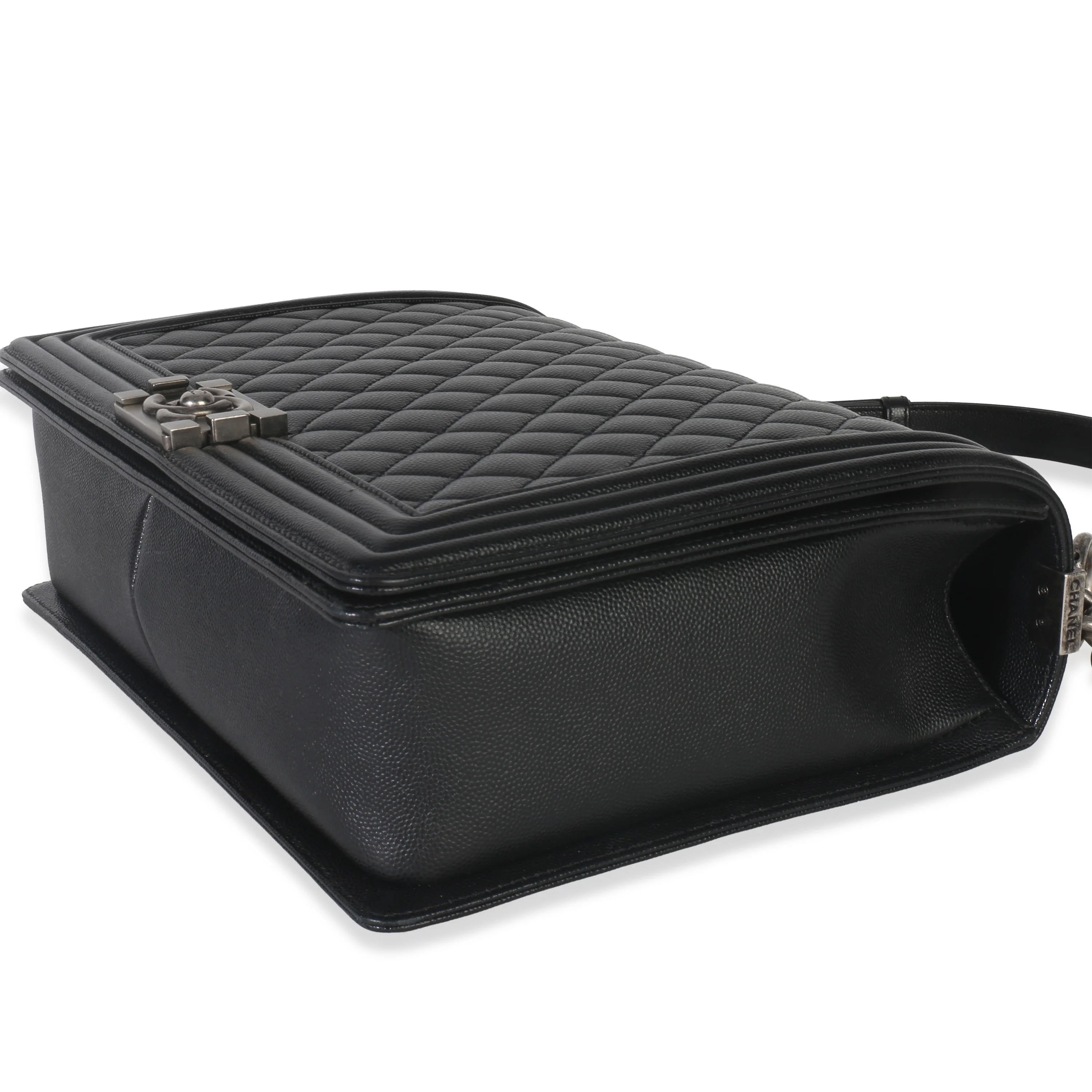 Black Quilted Caviar Large Boy Handbag - Image 6