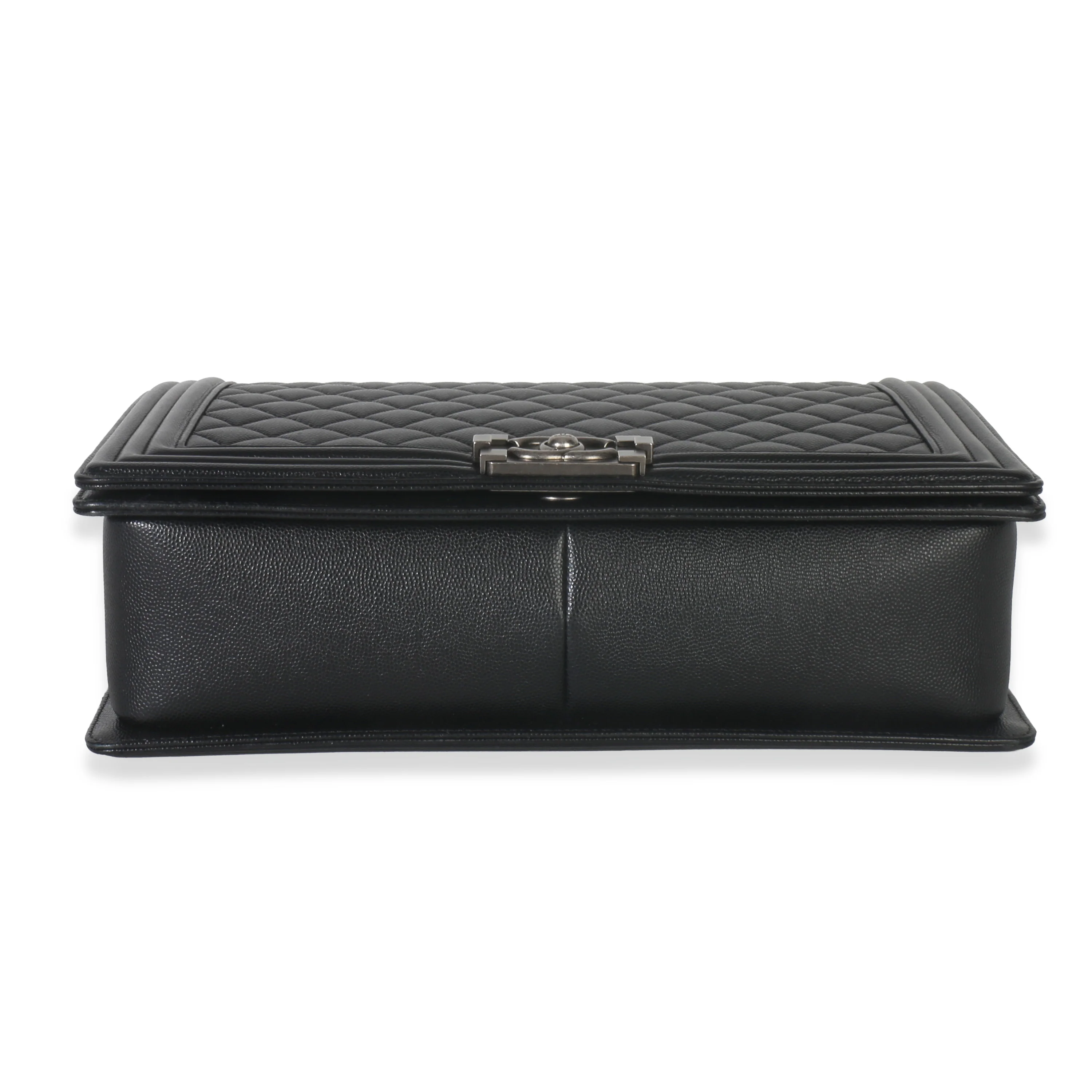 Black Quilted Caviar Large Boy Handbag - Image 7