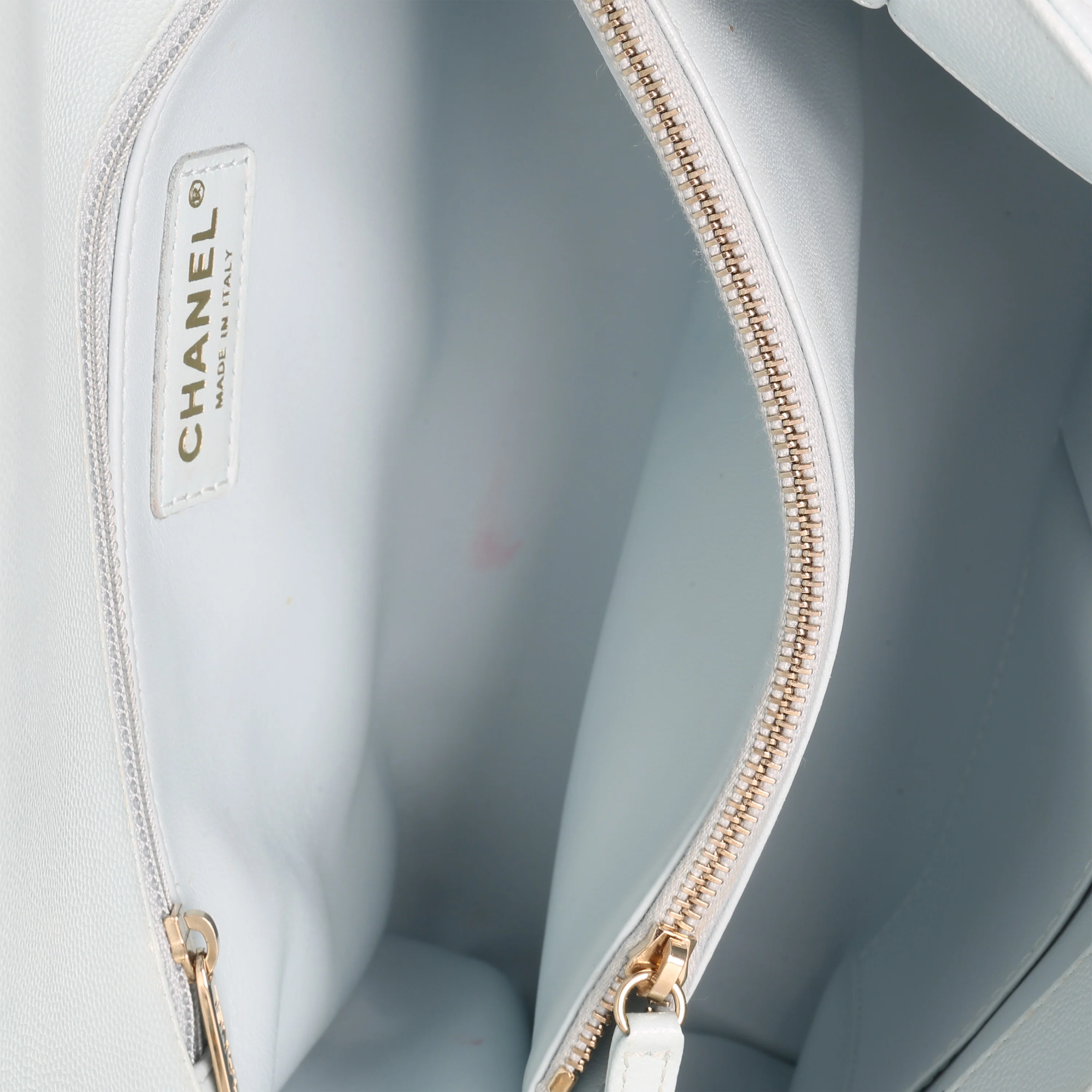 Light Blue Quilted Caviar Medium Coco Top Handle Handbag - Image 7