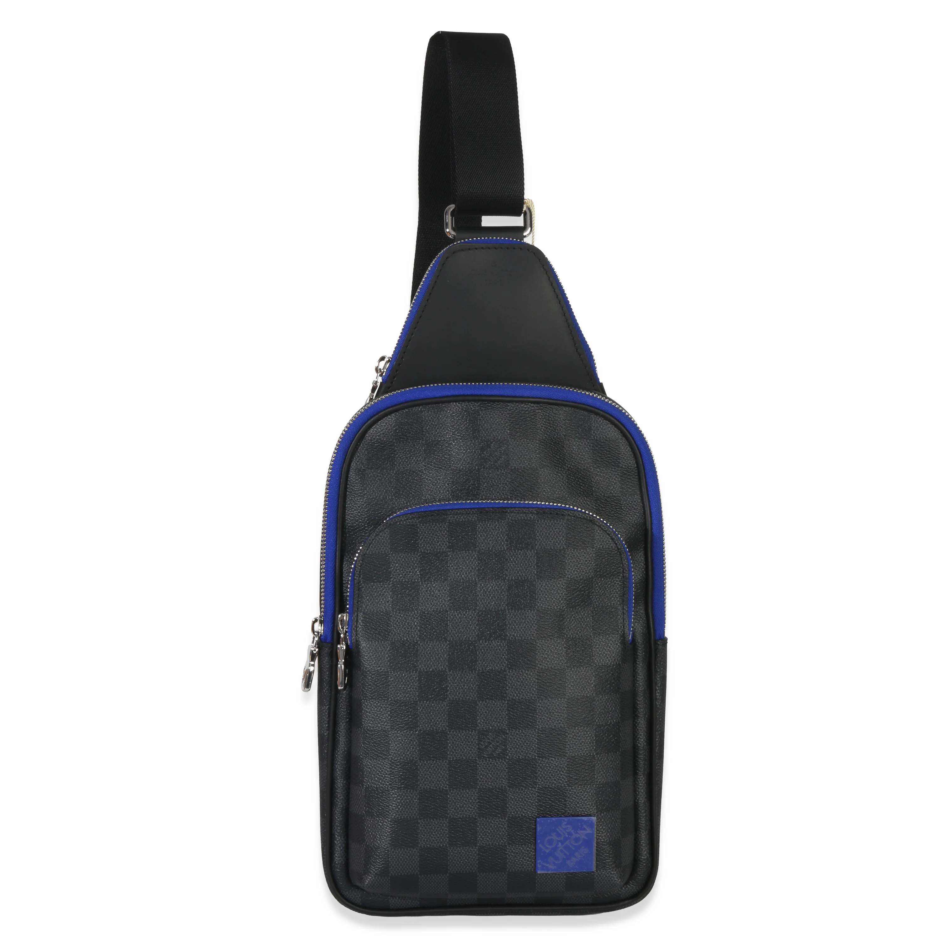 Indigo Blue Damier Graphite Canvas Avenue Slingbag