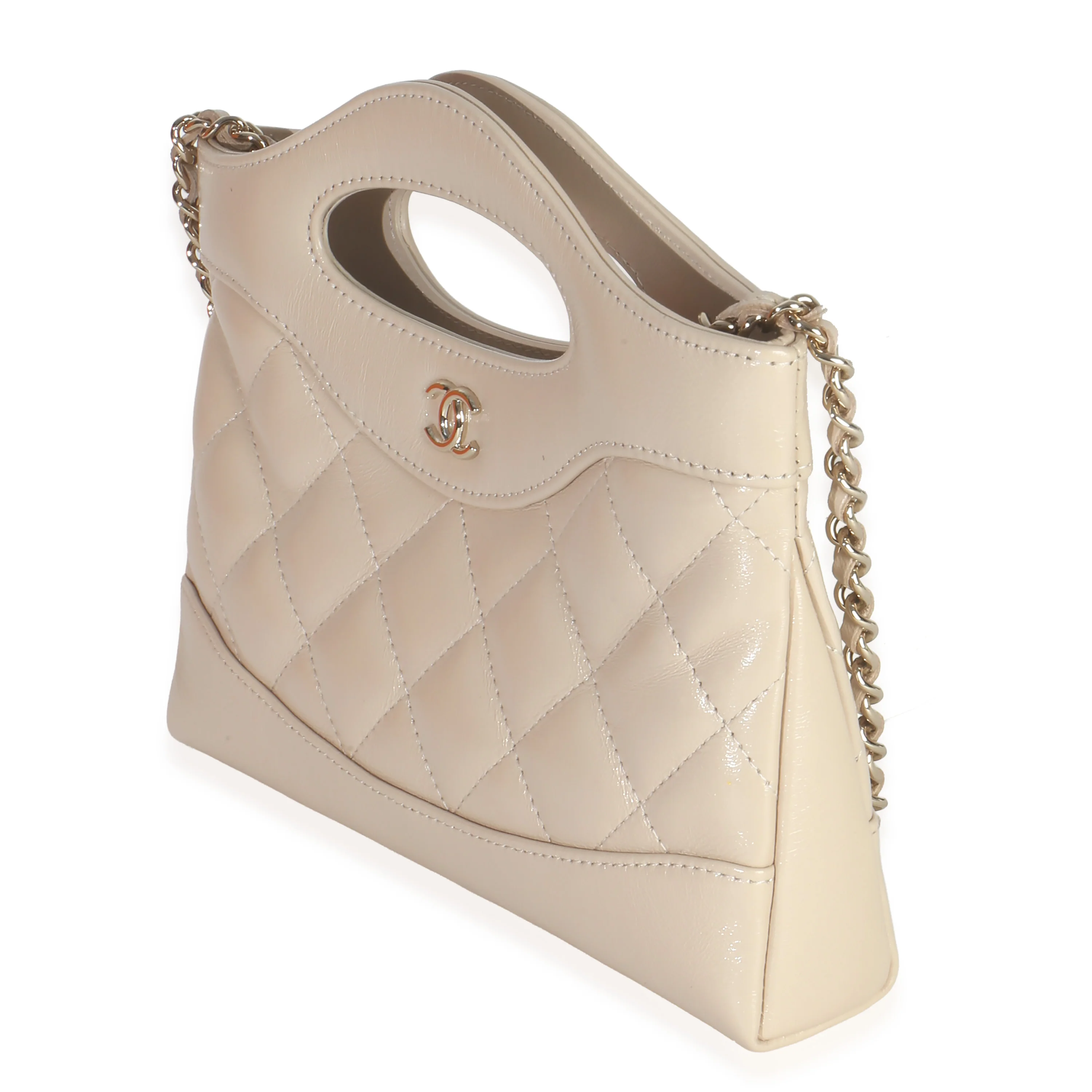 Beige Shiny Aged Calfskin Quilted Nano Kelly Shopper - Image 3