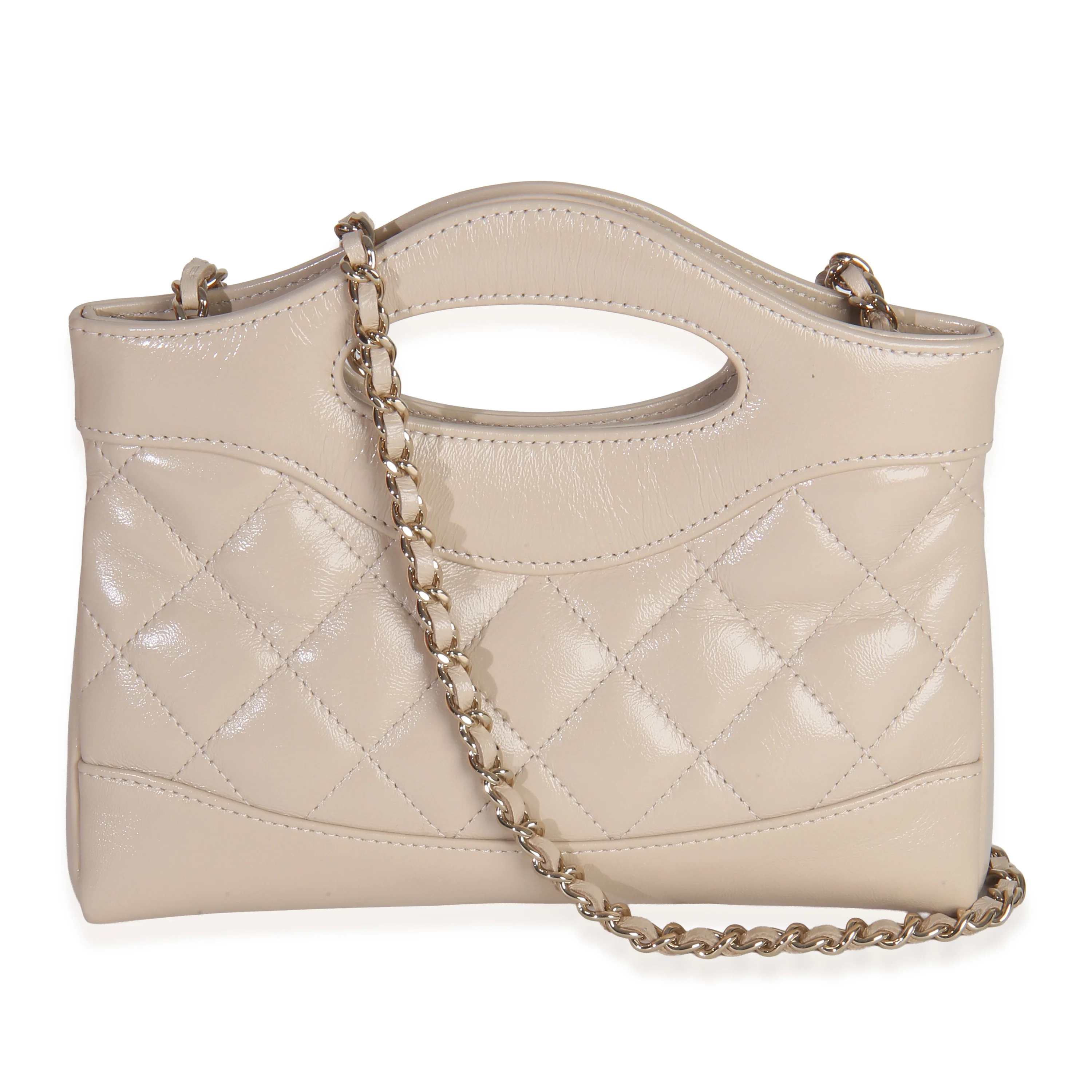Beige Shiny Aged Calfskin Quilted Nano Kelly Shopper - Image 5