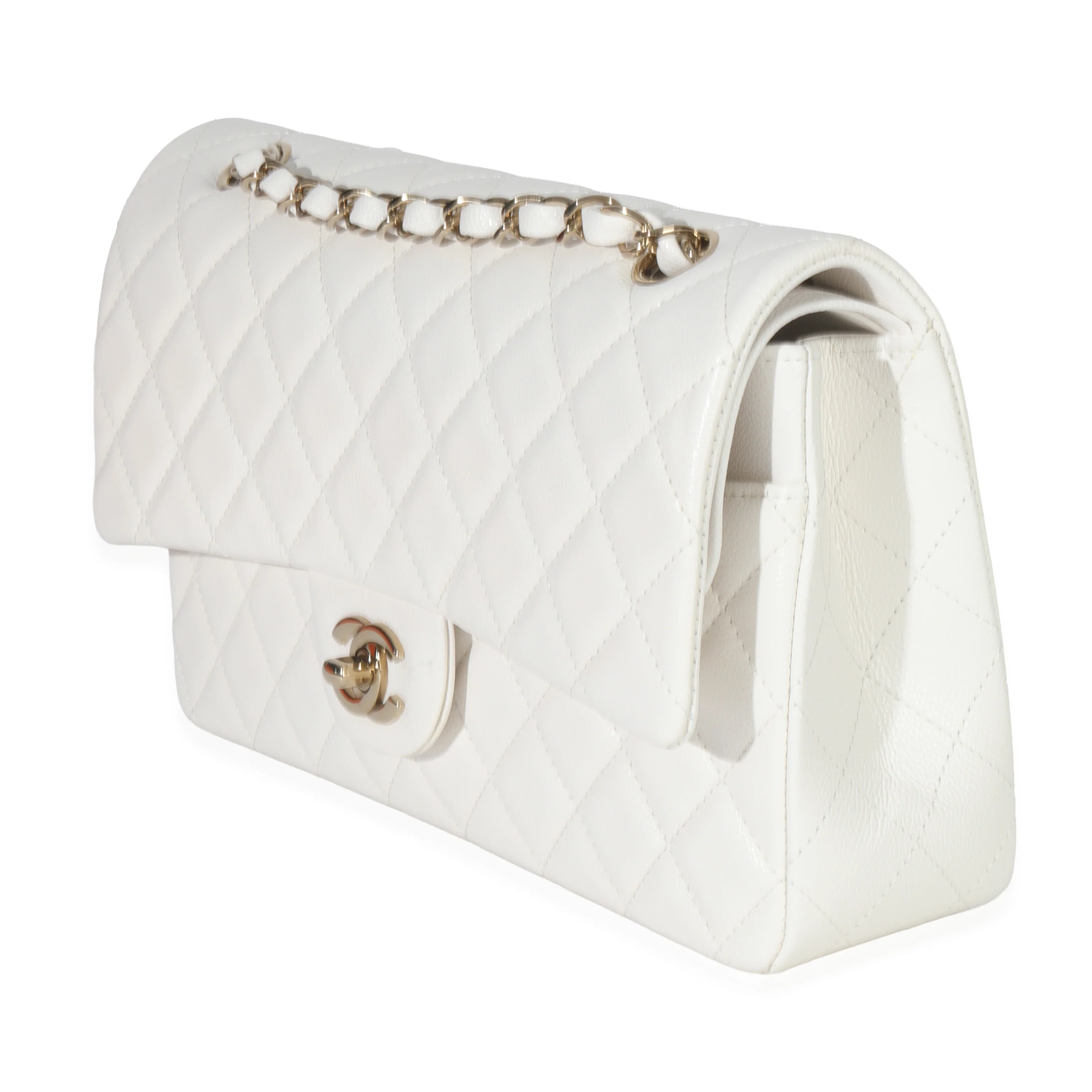 White Quilted Caviar Medium Classic Double Flap Bag - Image 2