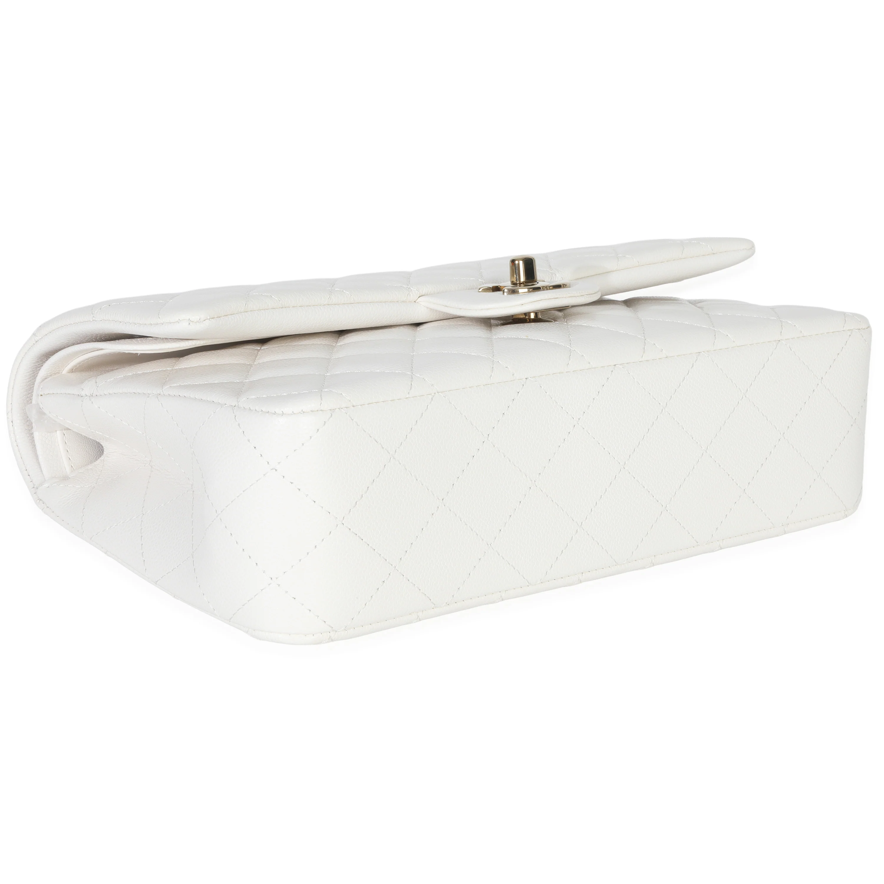 White Quilted Caviar Medium Classic Double Flap Bag - Image 6