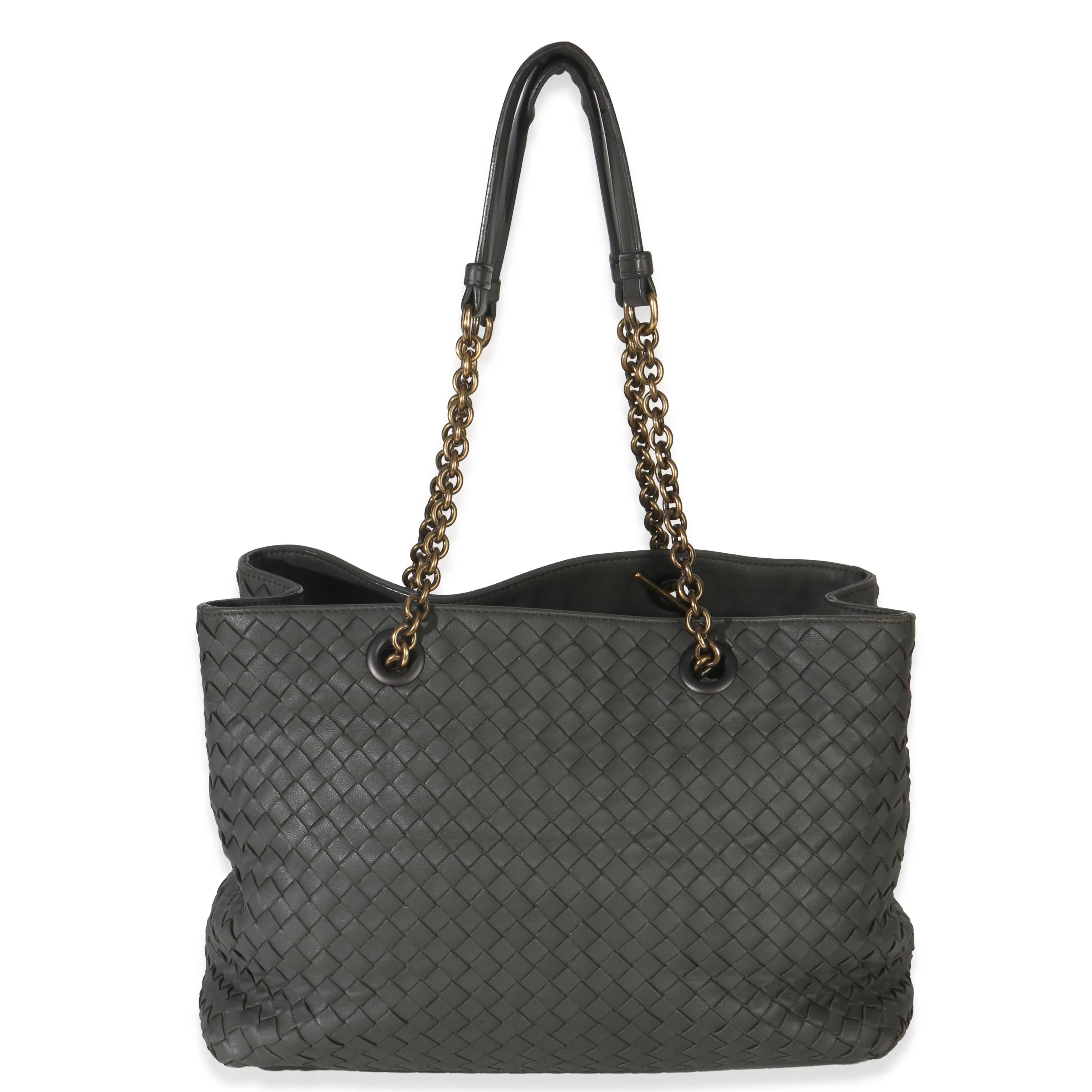 Grey Nappa Intrecciato Medium Chain Tote
