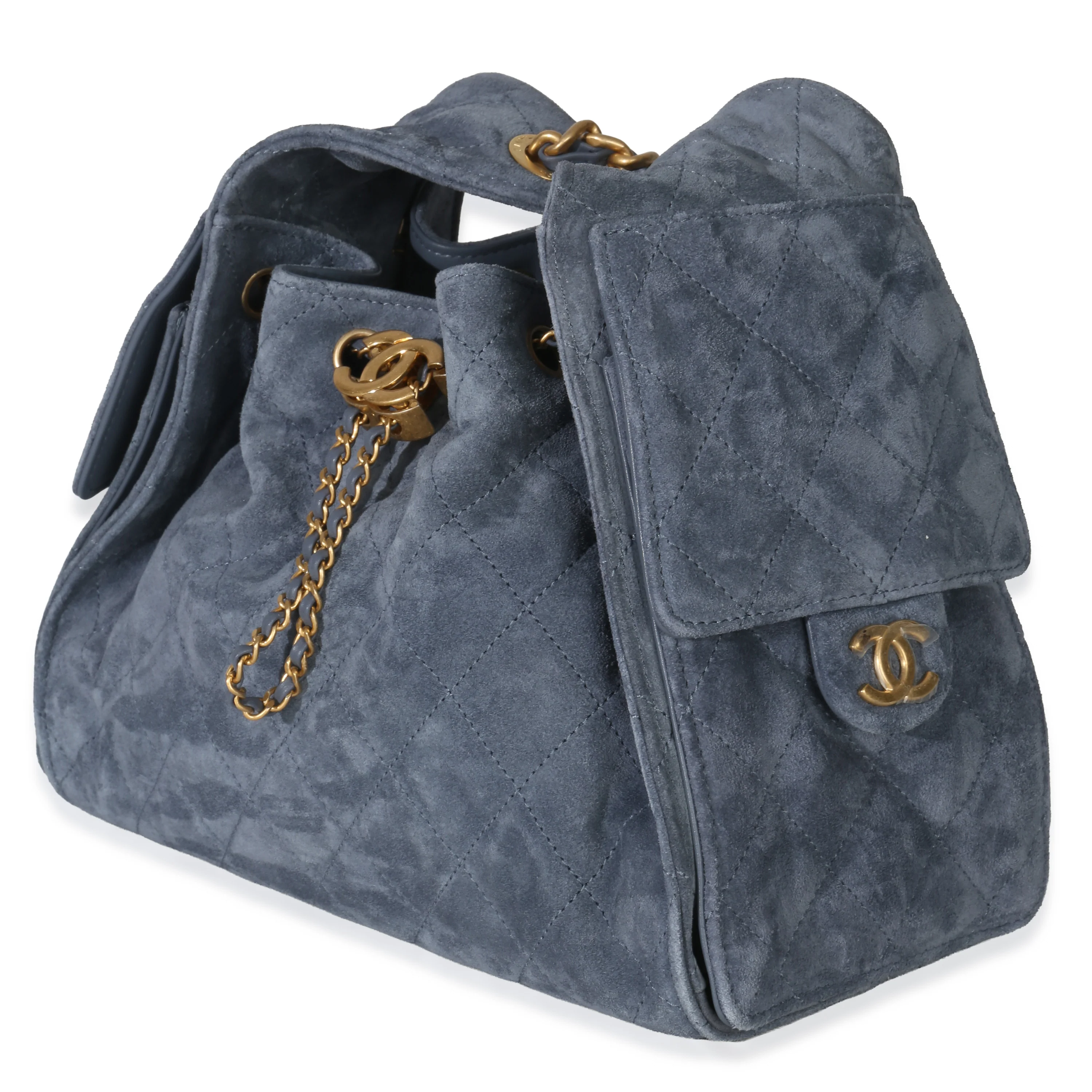 Blue Quilted Suede Small Chanel 25 Hobo - Image 2
