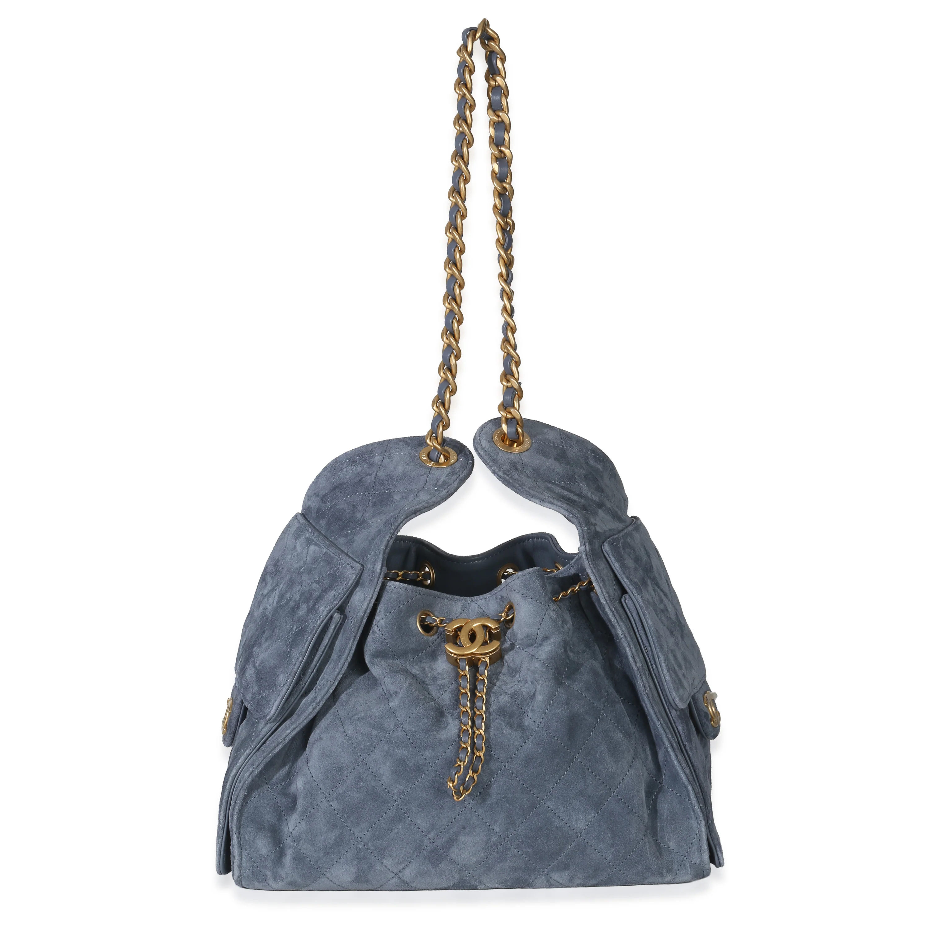 Blue Quilted Suede Small Chanel 25 Hobo - Image 9