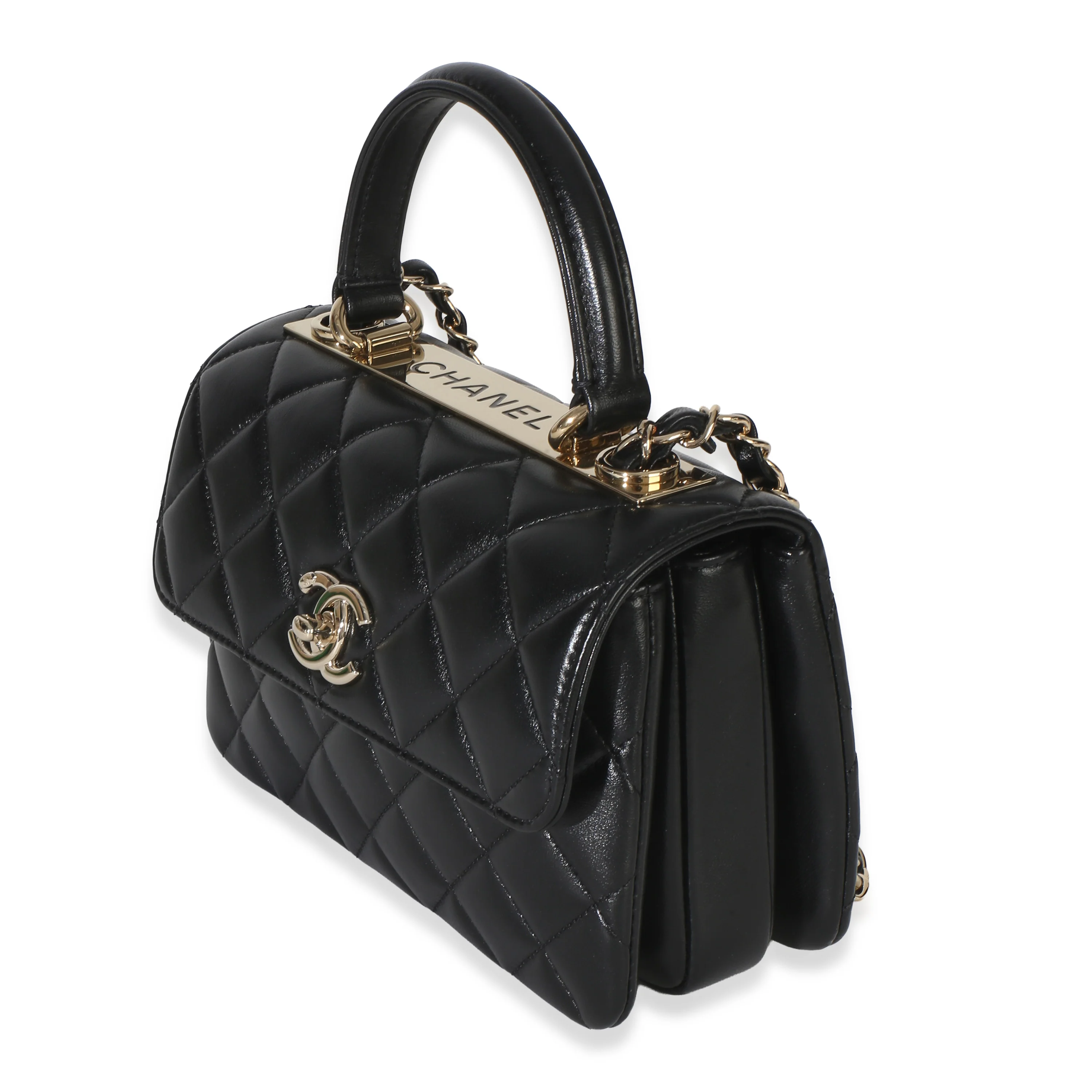 Black Quilted Lambskin Mini Trendy CC Top Handle - Image 2