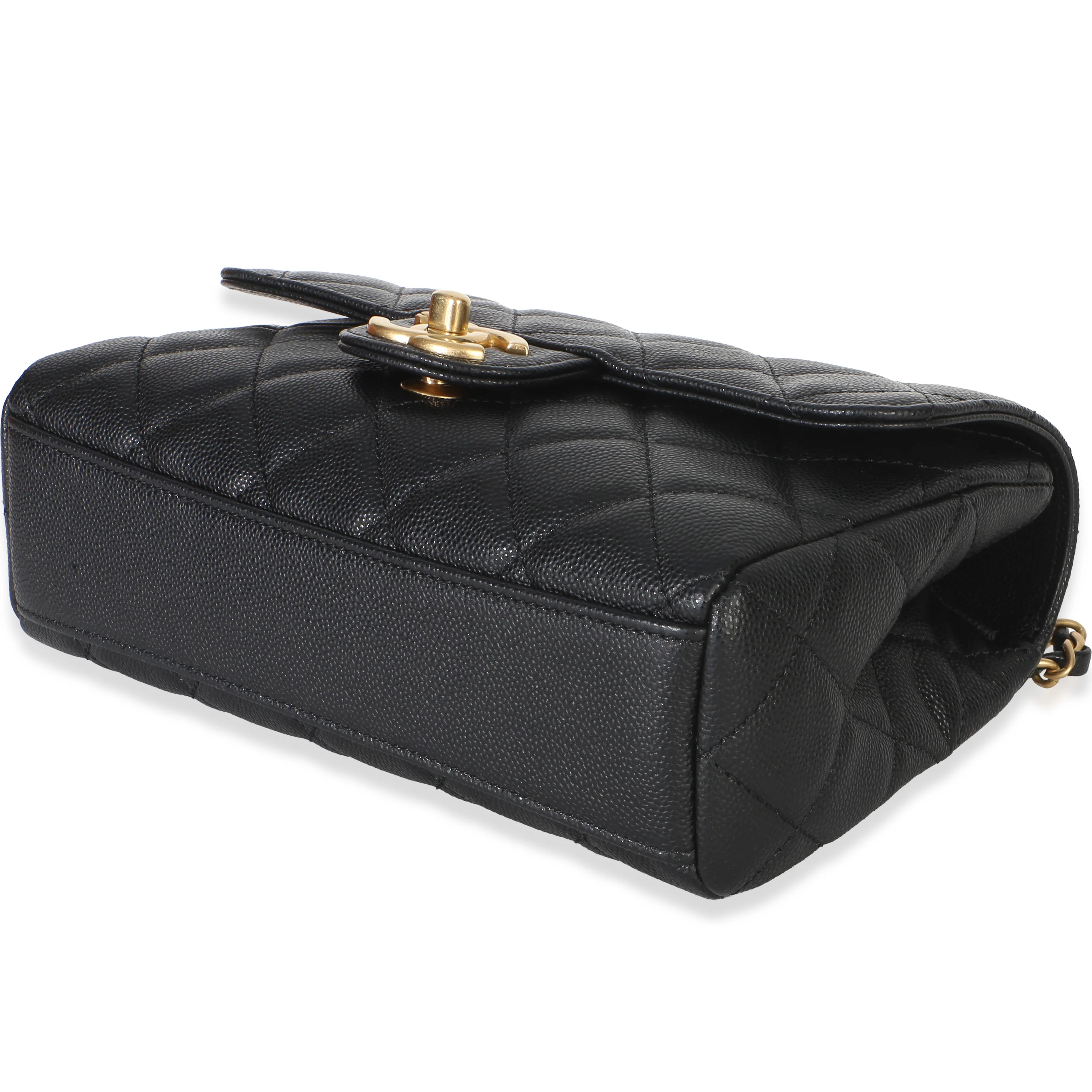Black Quilted Caviar Coco First Flap Handbag - Image 7