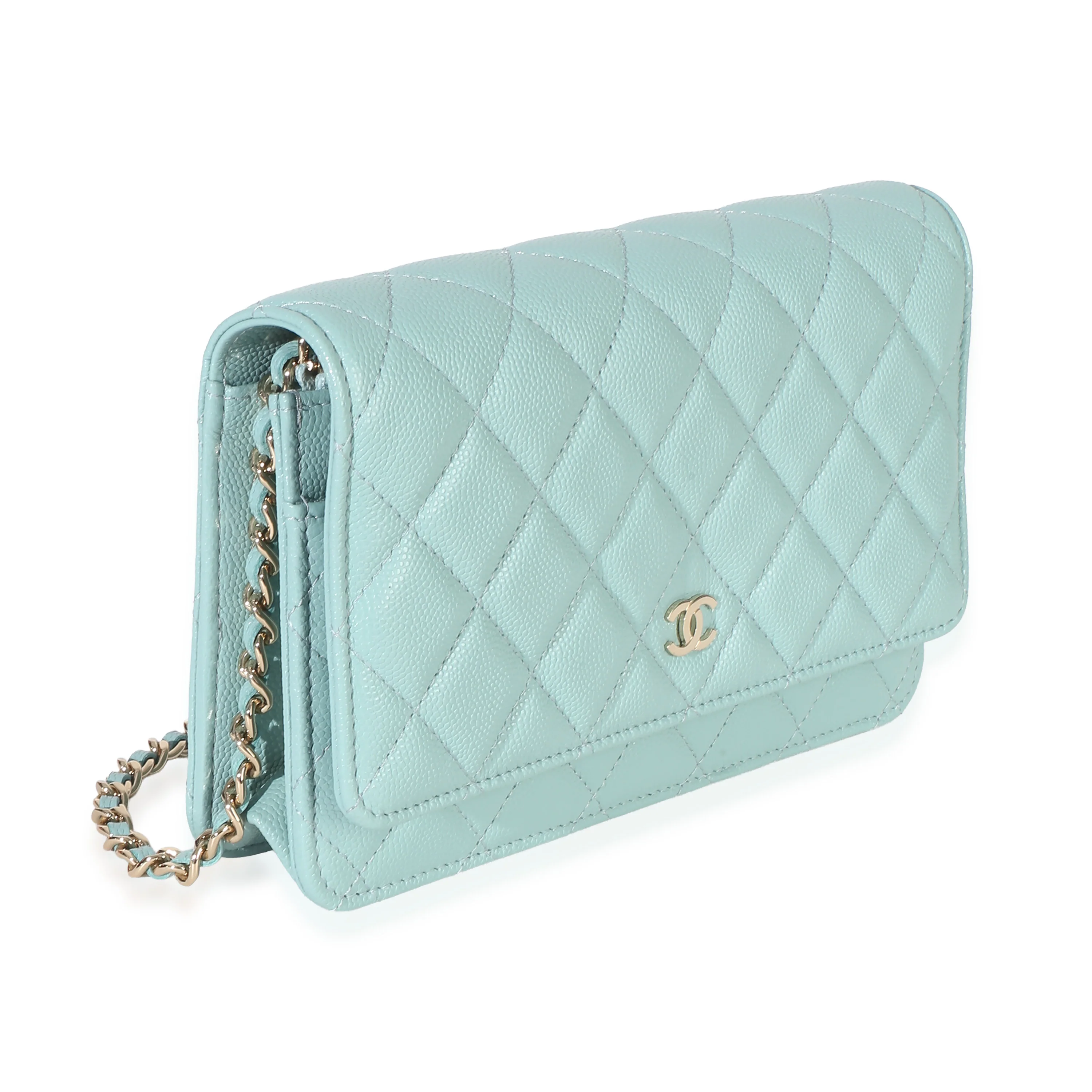Light Blue Quilted Caviar Classic Wallet On Chain - Image 3